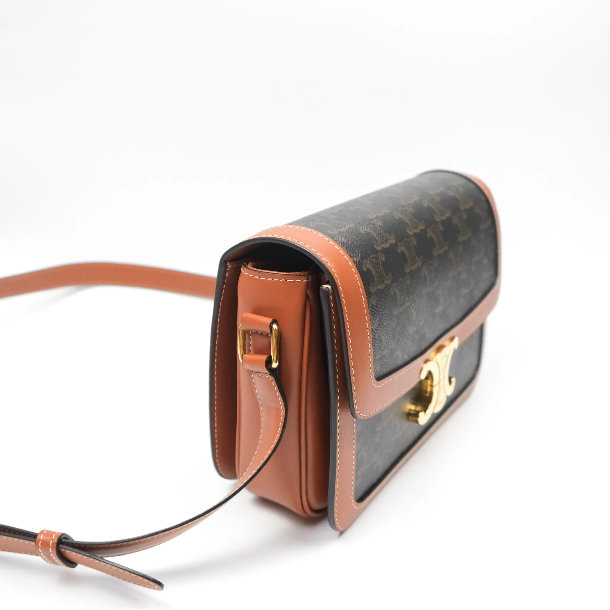 Celine Medium Triomphe Bag Triomphe Canvas Tan Calfskin