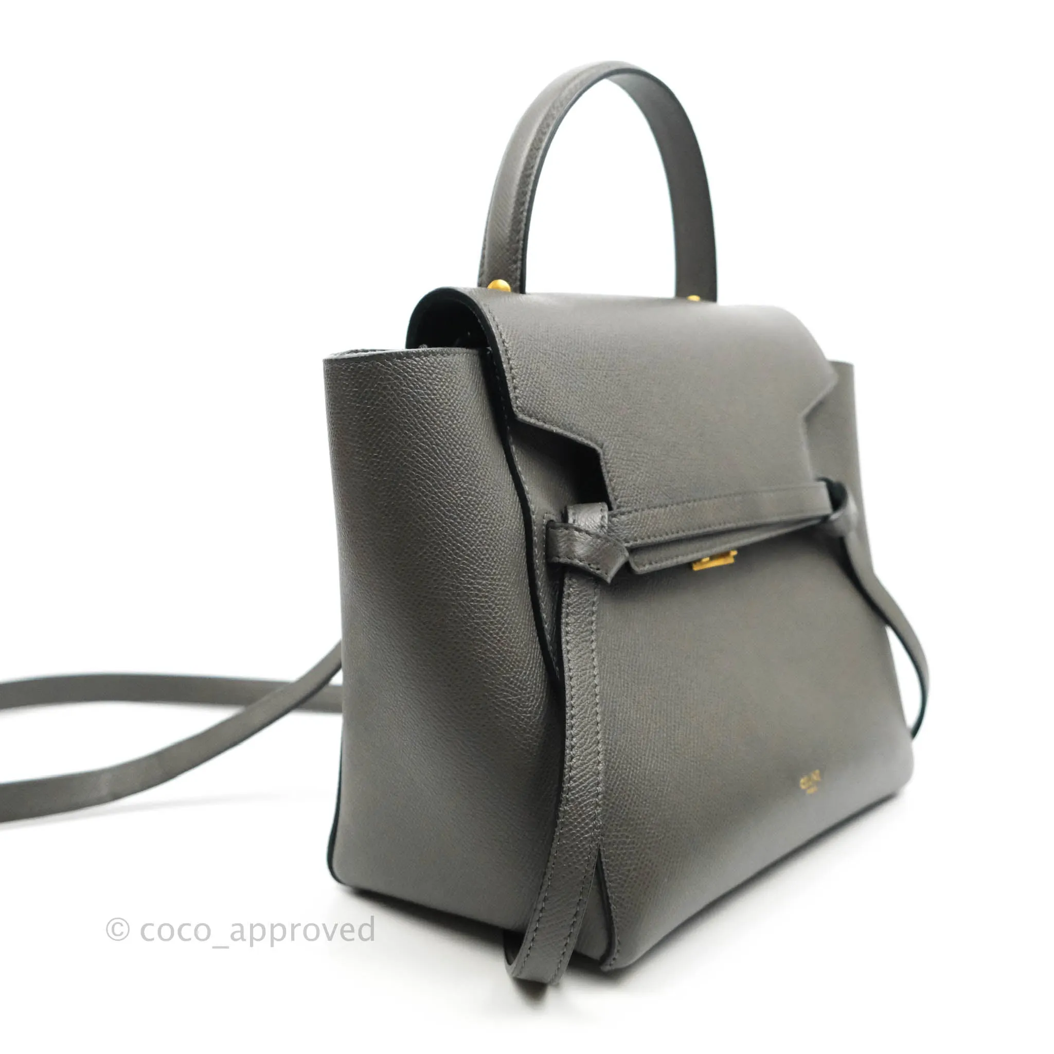 Celine Micro Belt Bag Grey Grained Calfskin Gold Hardware
