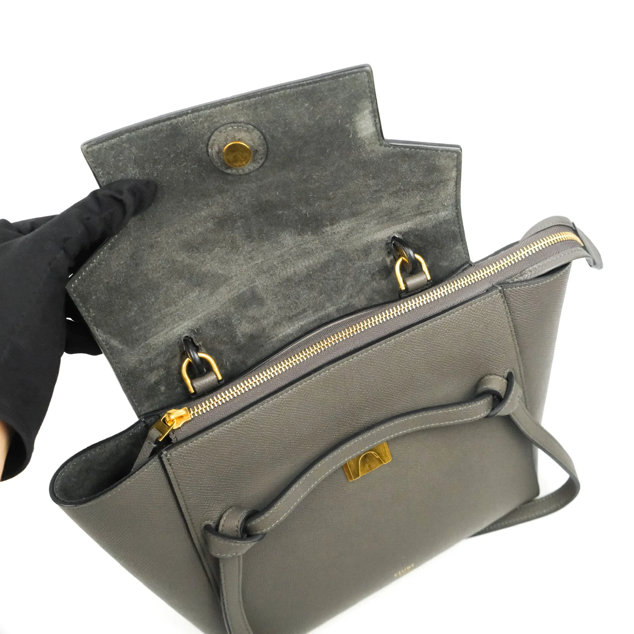 Celine Micro Belt Bag Grey Grained Calfskin Gold Hardware