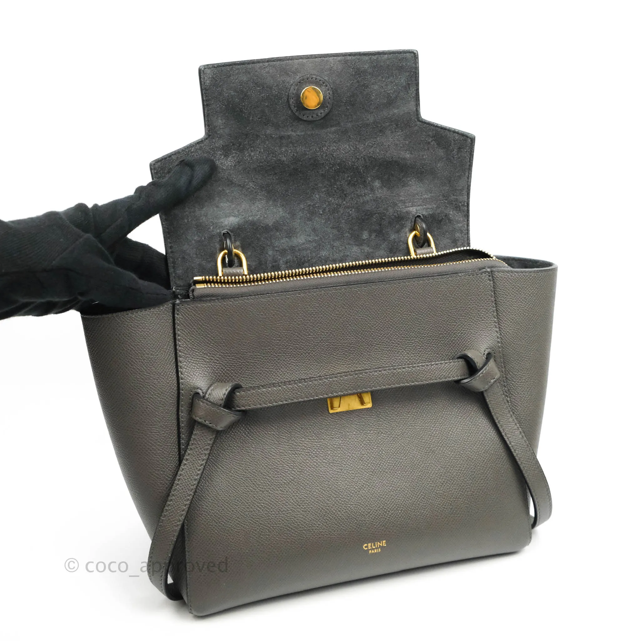 Celine Micro Belt Bag Grey Grained Calfskin Gold Hardware