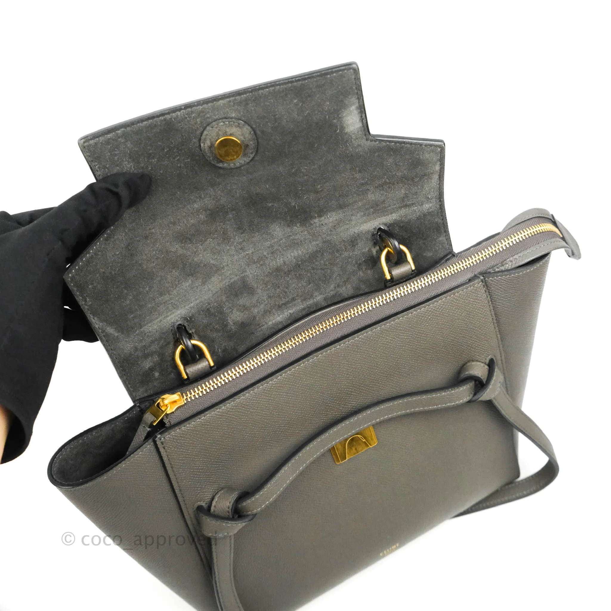Celine Micro Belt Bag Grey Grained Calfskin Gold Hardware