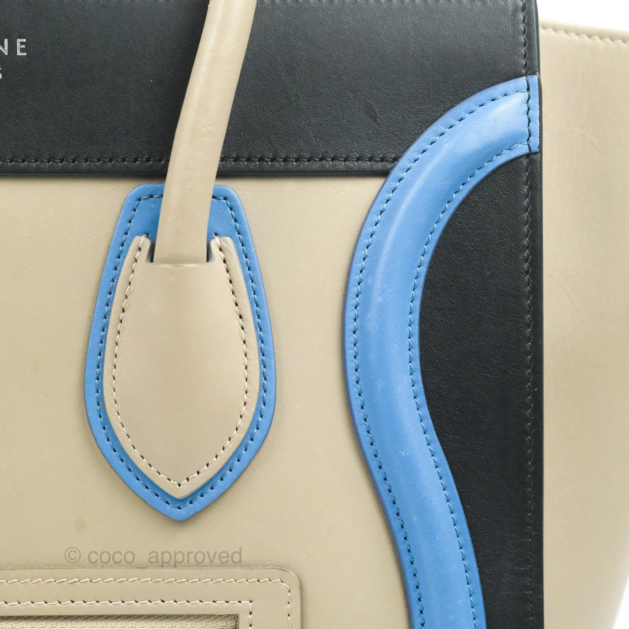 Celine Micro Luggage Bag Taupe/Blue/Black Calfskin