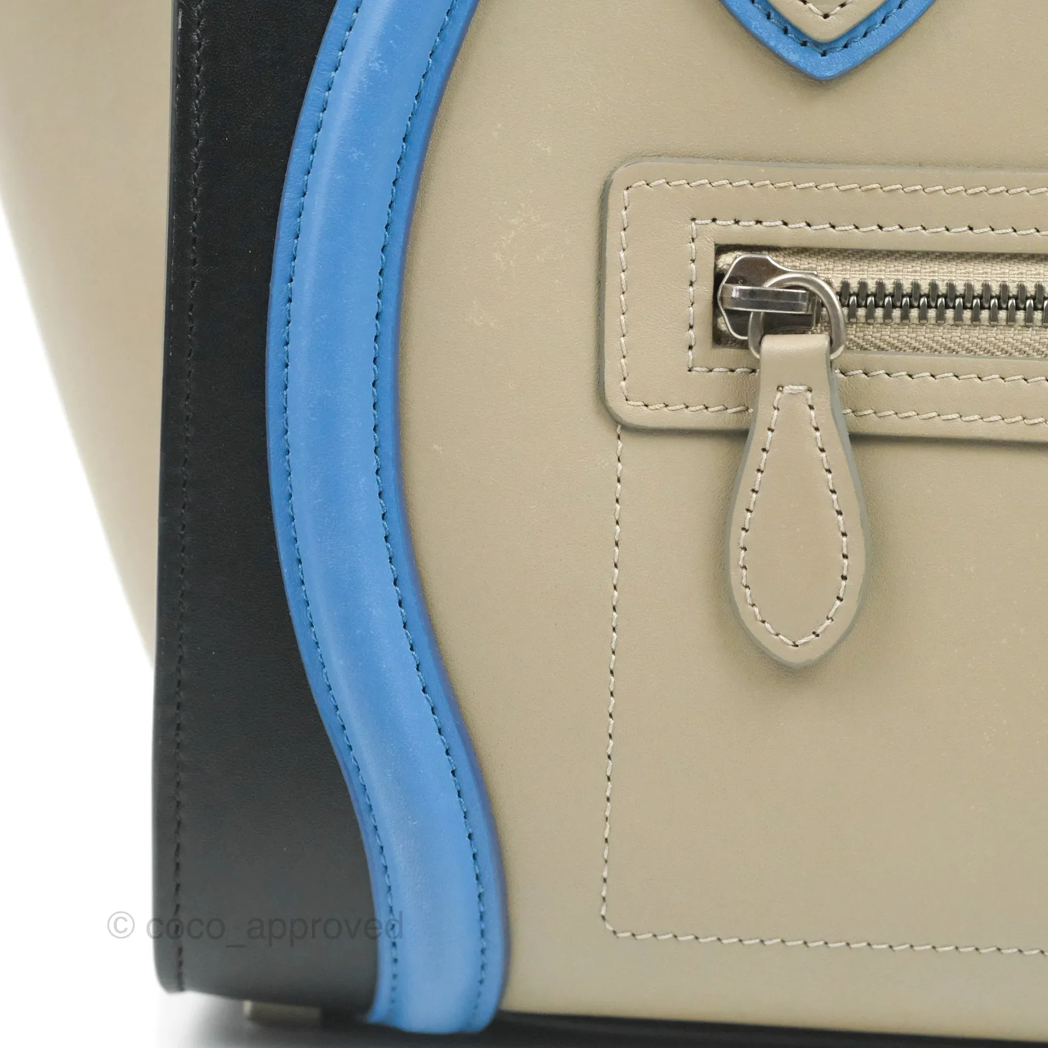 Celine Micro Luggage Bag Taupe/Blue/Black Calfskin