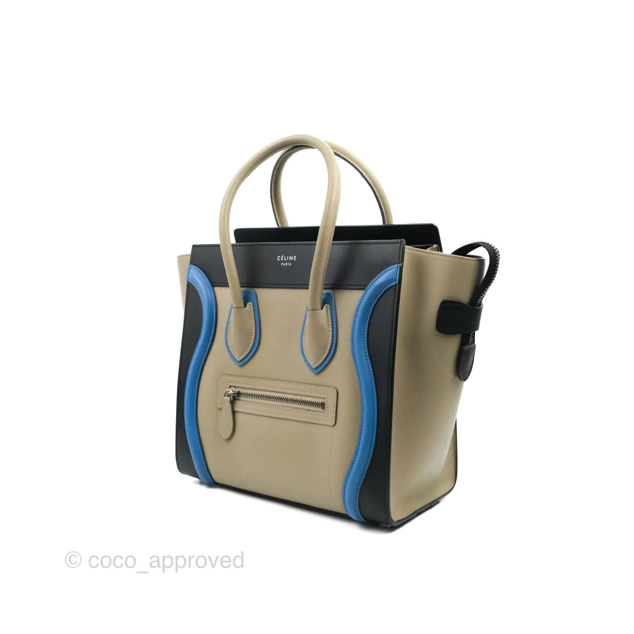 Celine Micro Luggage Bag Taupe/Blue/Black Calfskin