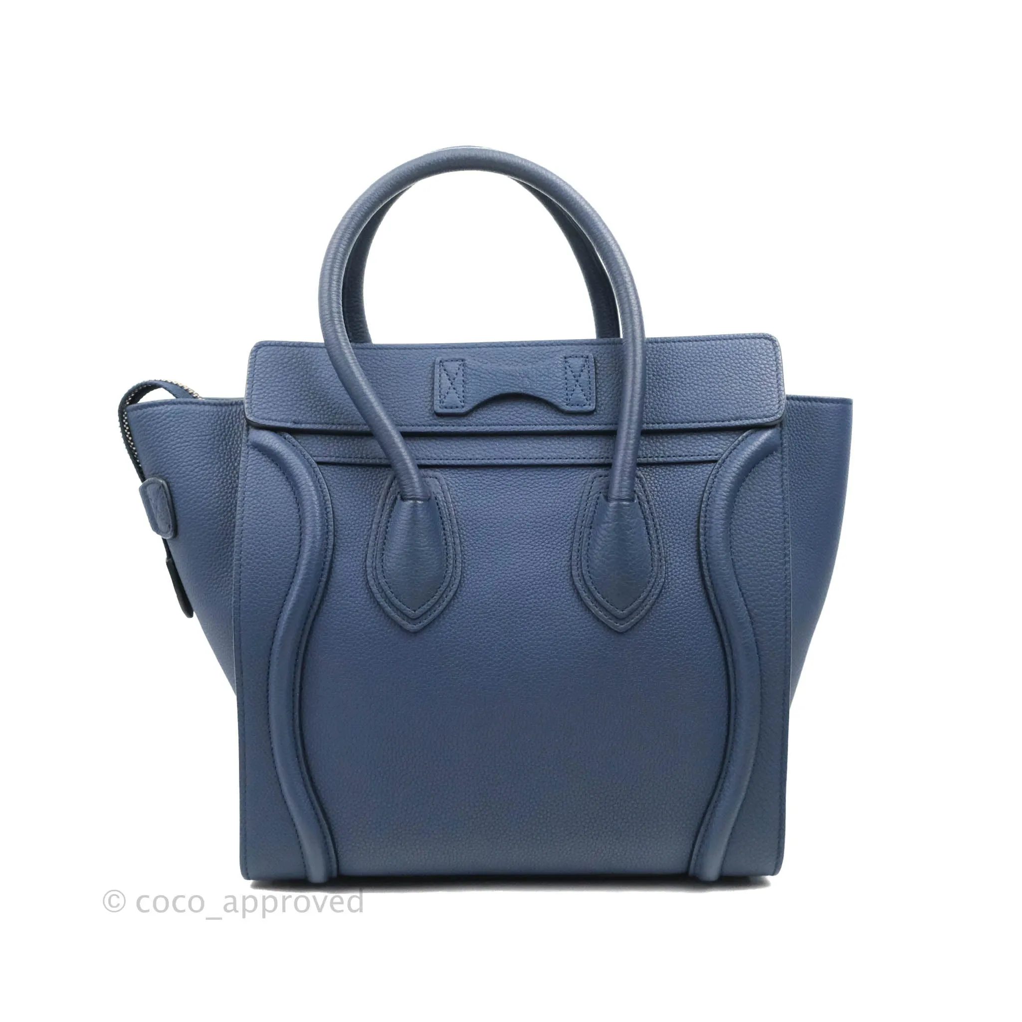 Celine Micro Luggage Handbag Navy Grained Calfskin Gold Hardware