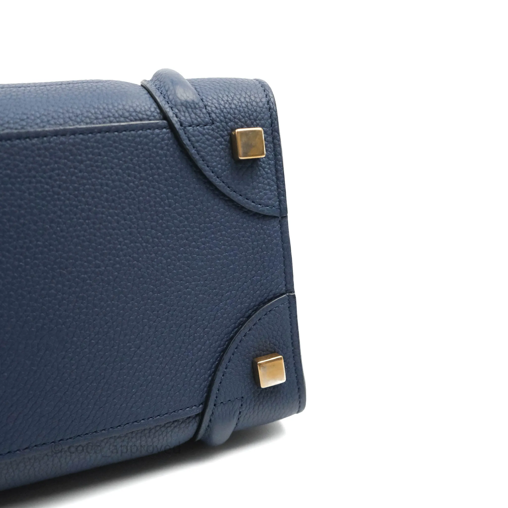 Celine Micro Luggage Handbag Navy Grained Calfskin Gold Hardware