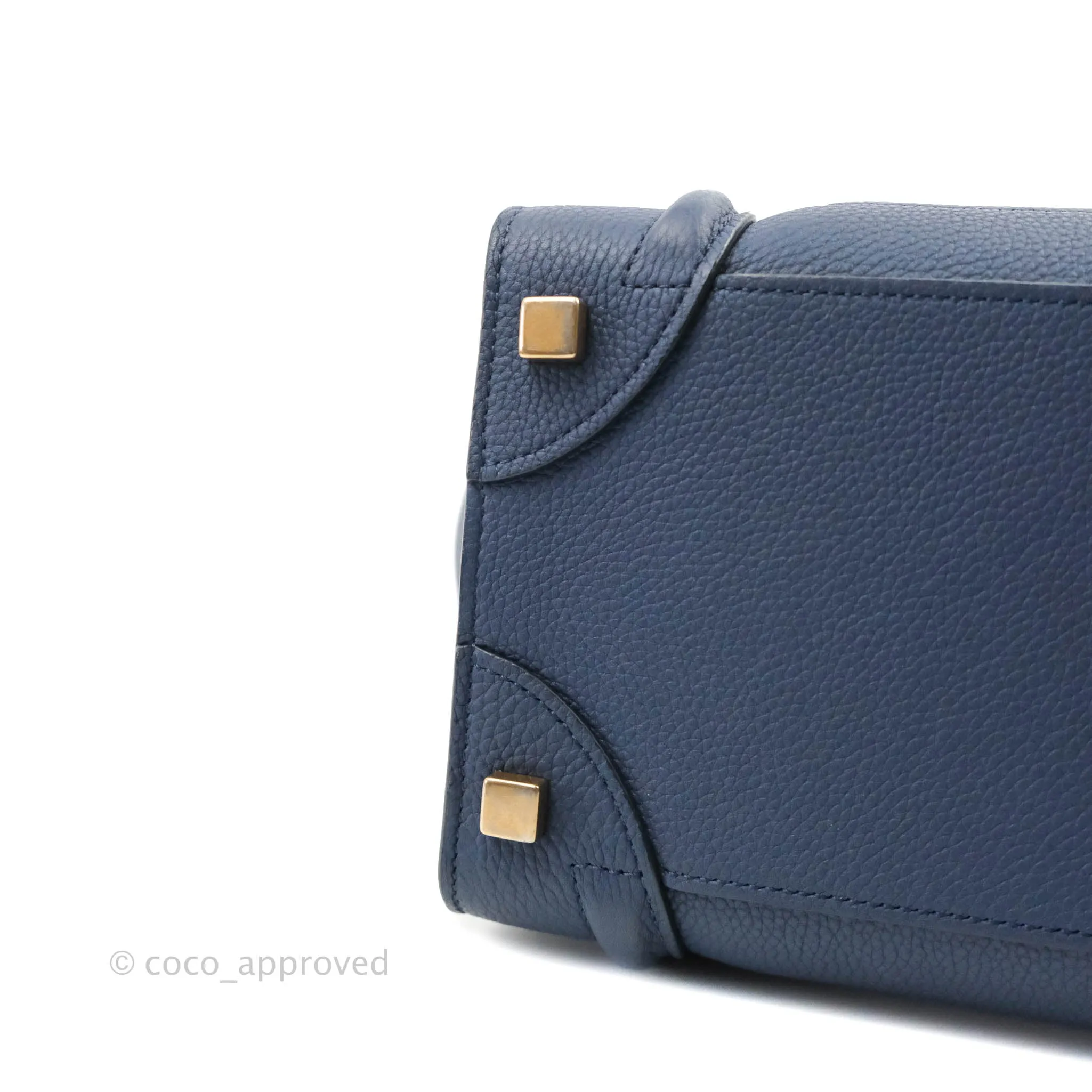 Celine Micro Luggage Handbag Navy Grained Calfskin Gold Hardware