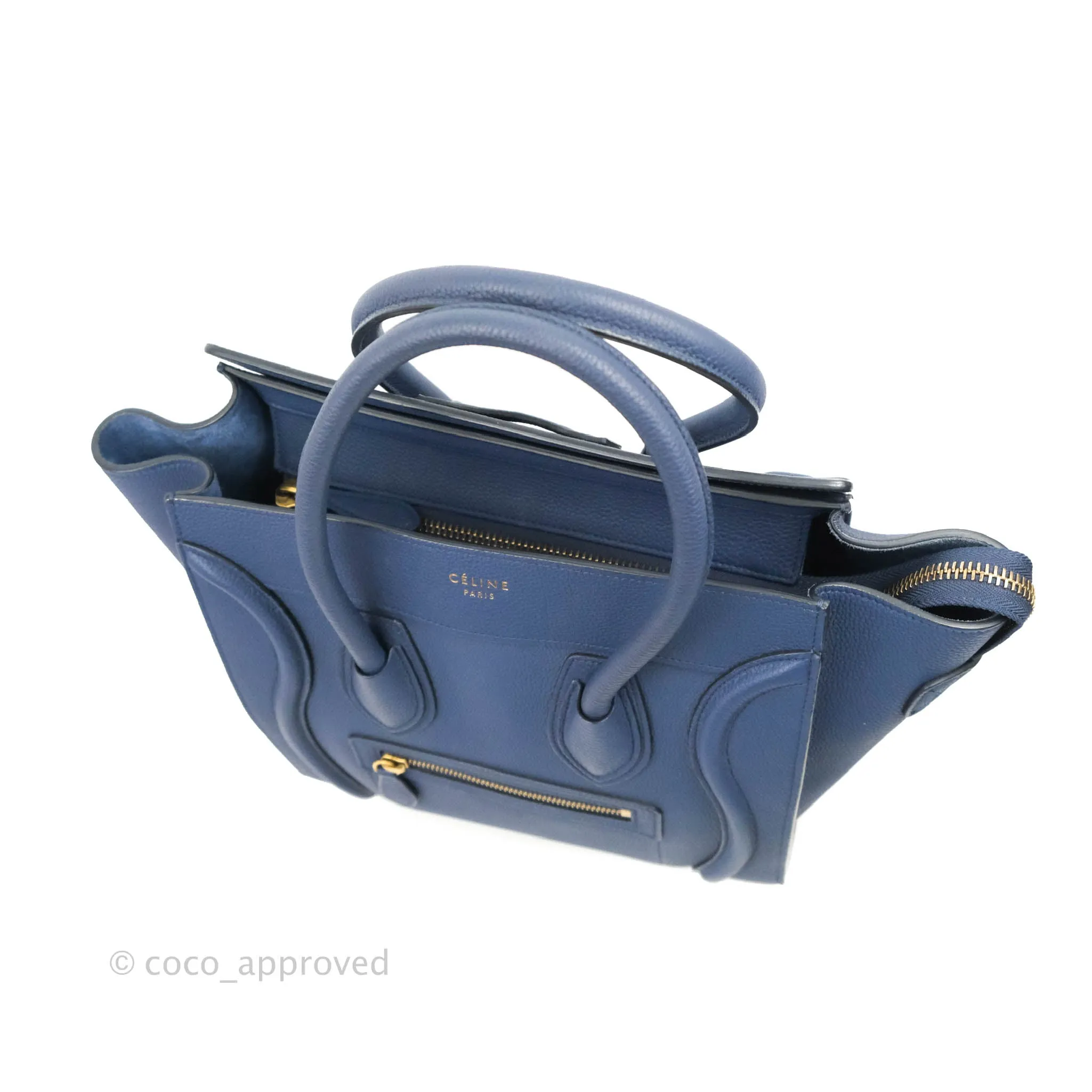 Celine Micro Luggage Handbag Navy Grained Calfskin Gold Hardware