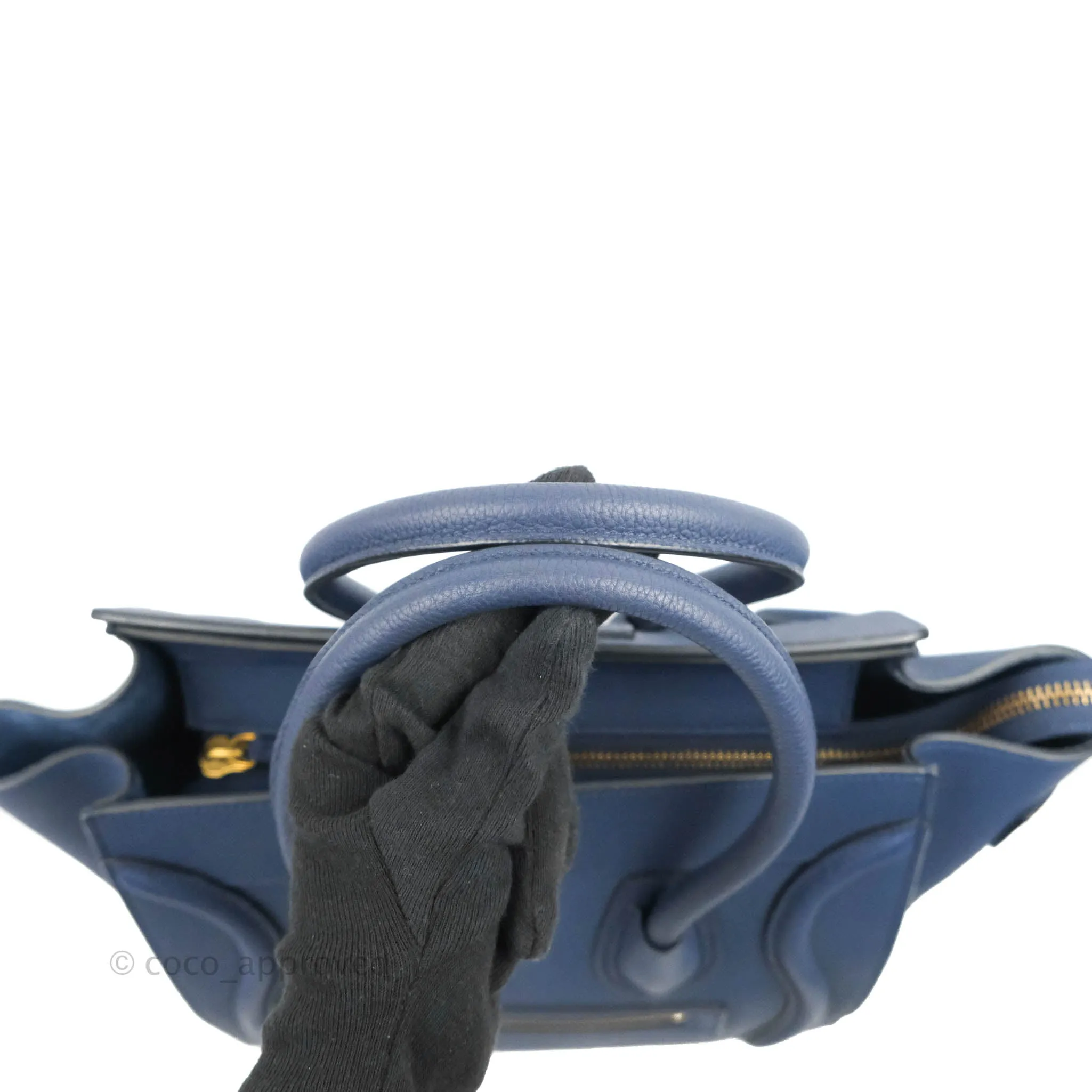 Celine Micro Luggage Handbag Navy Grained Calfskin Gold Hardware