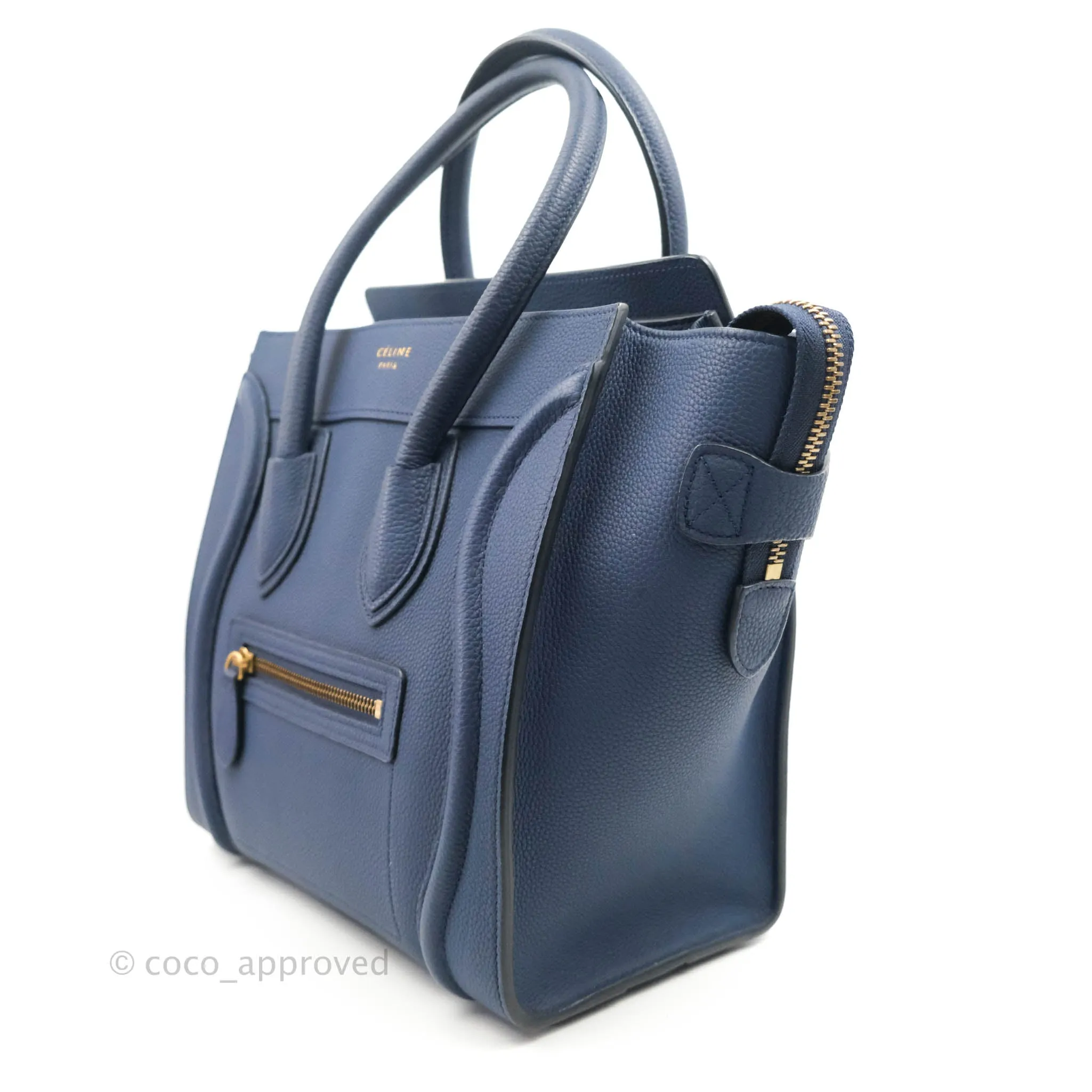 Celine Micro Luggage Handbag Navy Grained Calfskin Gold Hardware