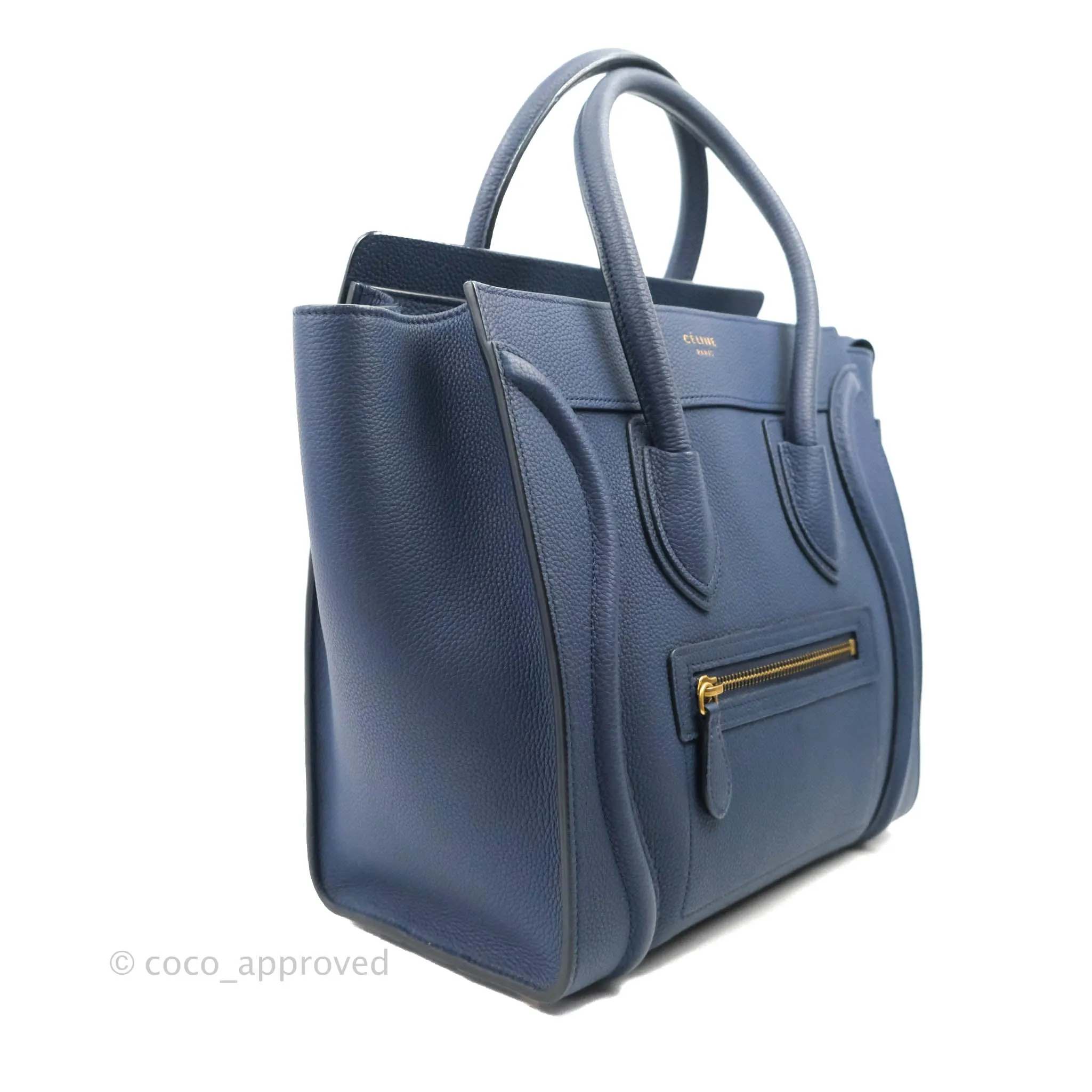 Celine Micro Luggage Handbag Navy Grained Calfskin Gold Hardware