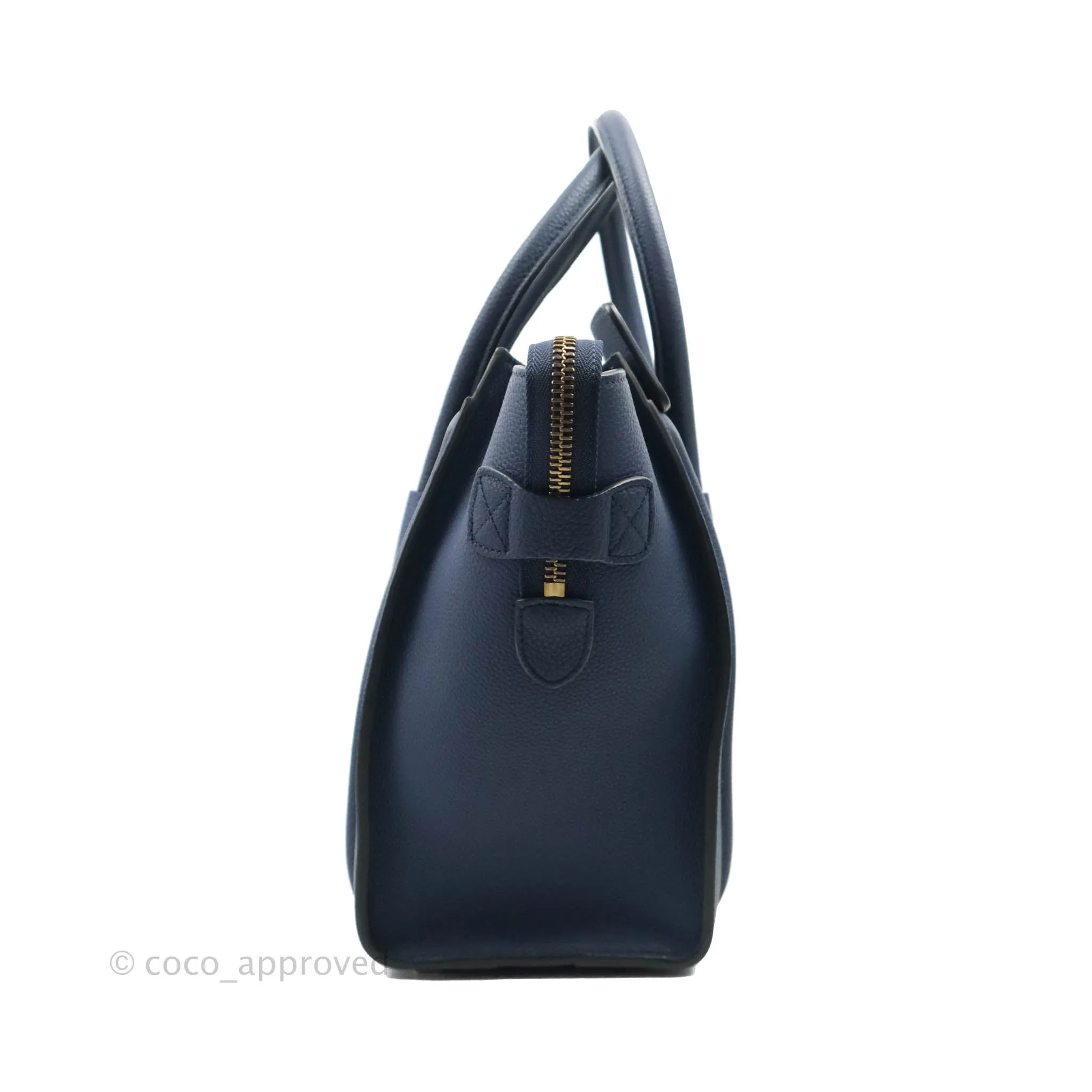 Celine Micro Luggage Handbag Navy Grained Calfskin Gold Hardware