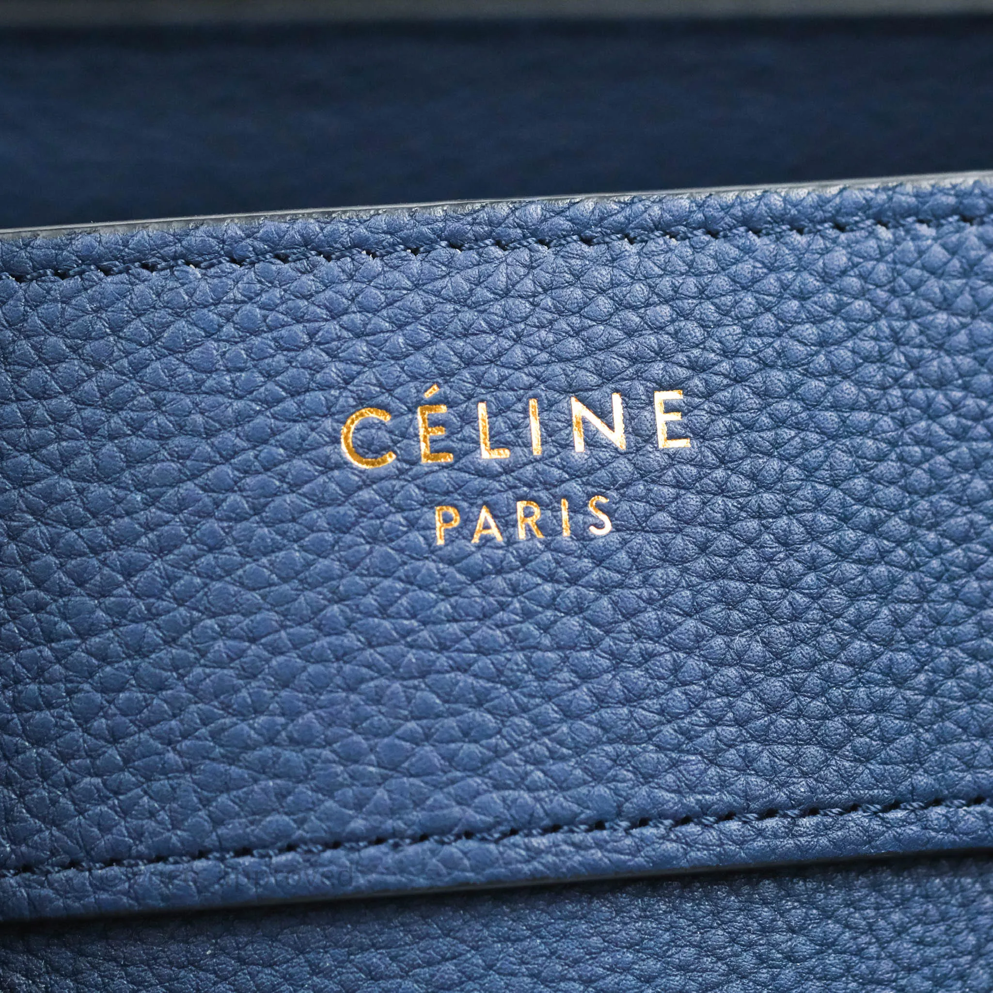 Celine Micro Luggage Handbag Navy Grained Calfskin Gold Hardware
