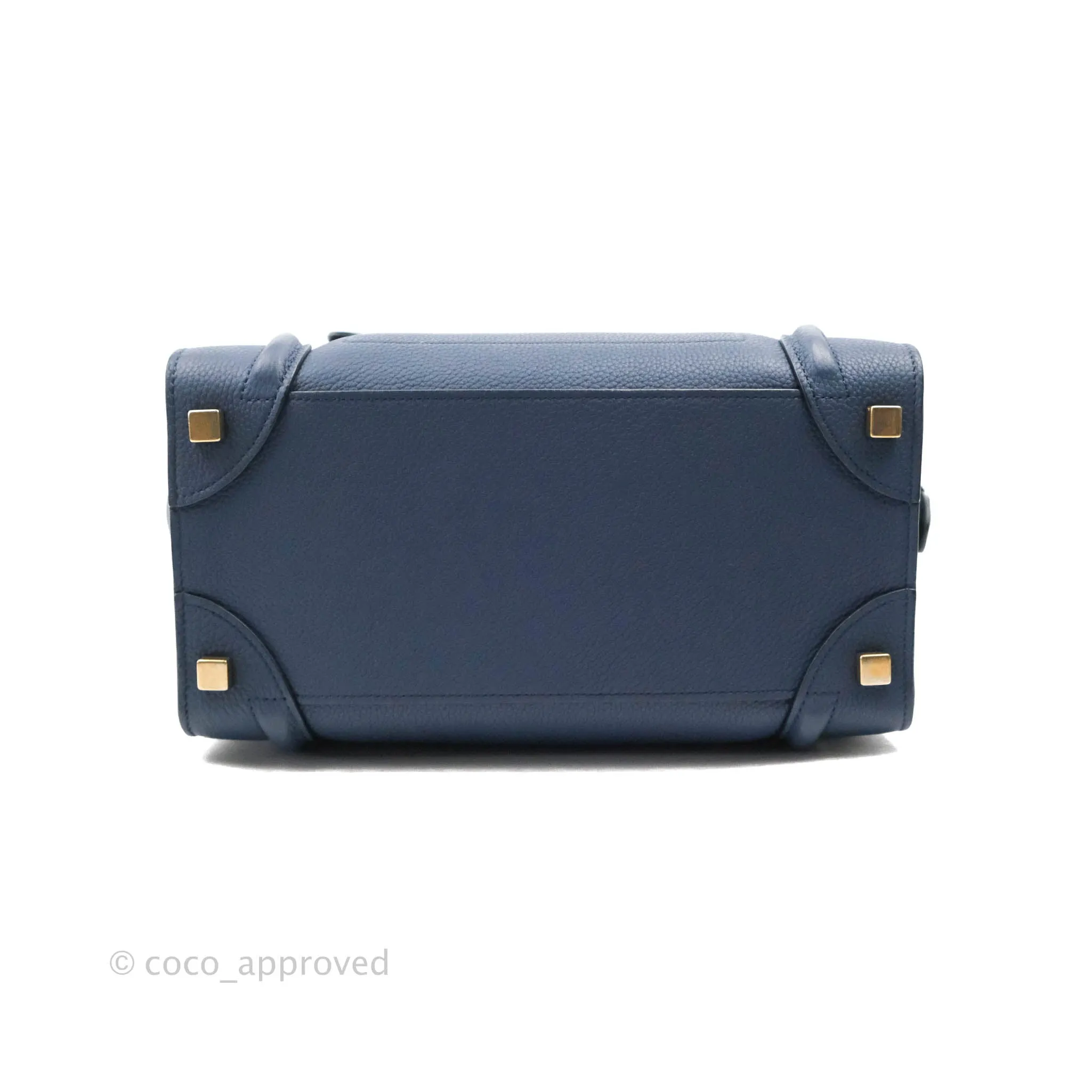 Celine Micro Luggage Handbag Navy Grained Calfskin Gold Hardware