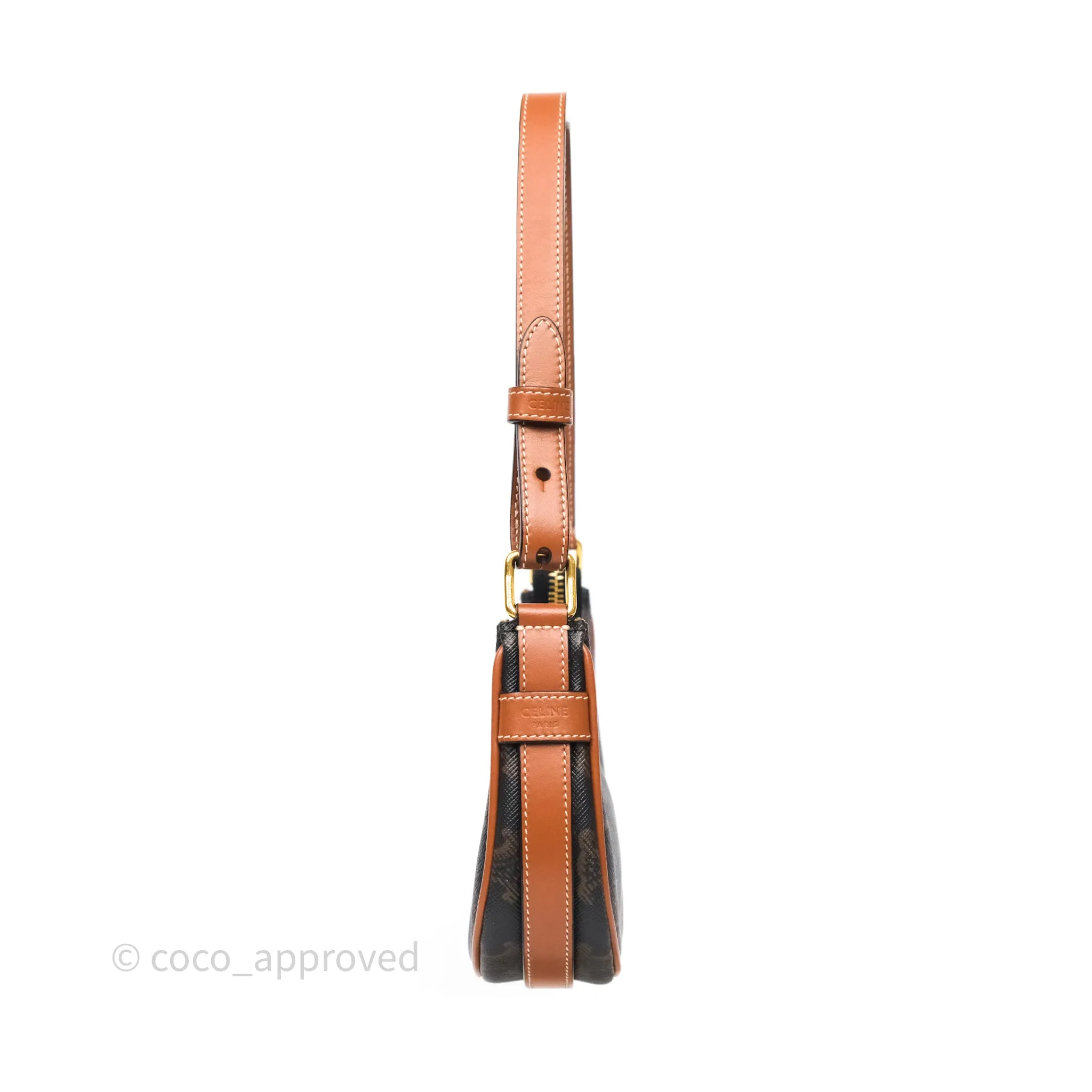 Celine Mini Ava Bag In Triomphe Canvas Calfskin Tan