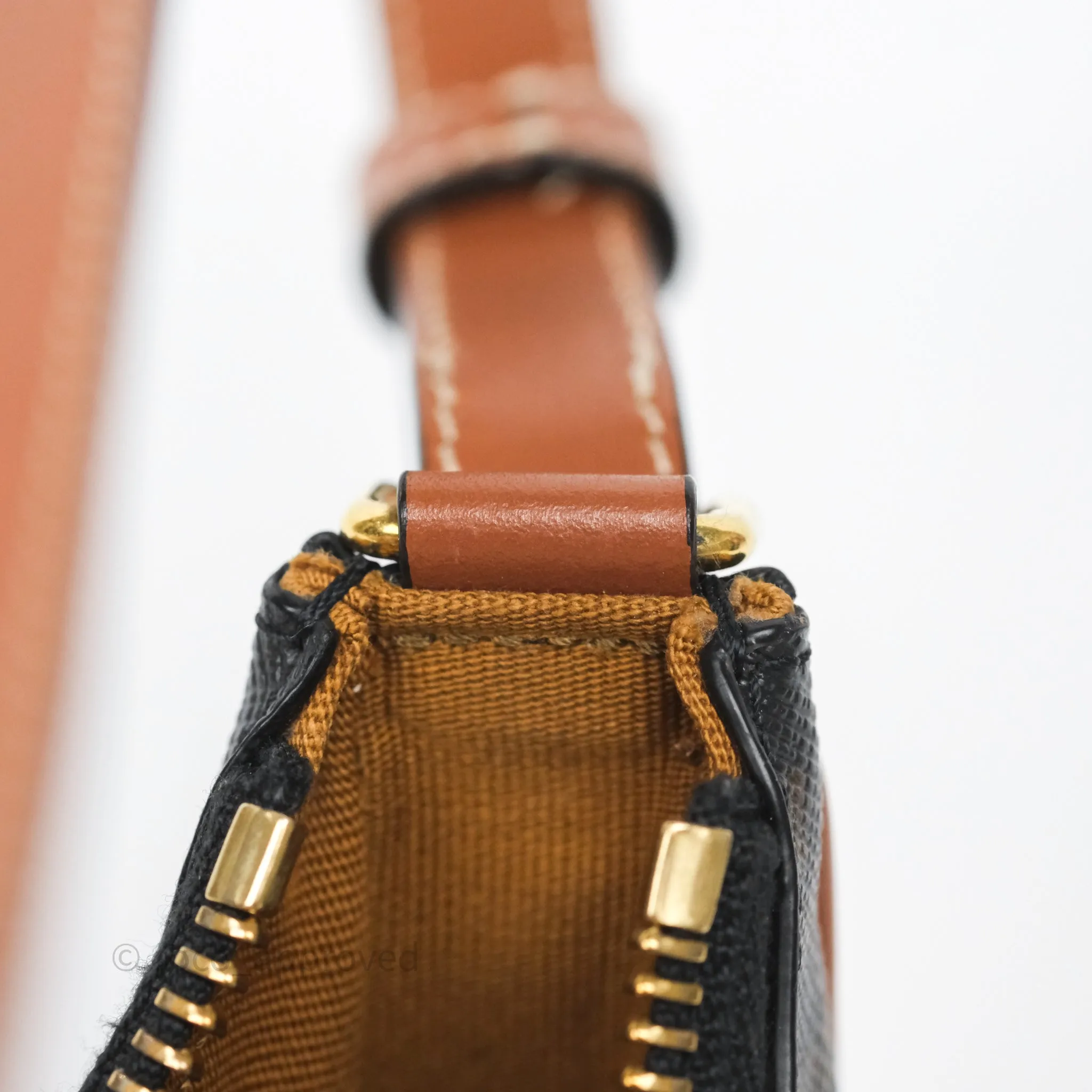 Celine Mini Ava Bag In Triomphe Canvas Calfskin Tan