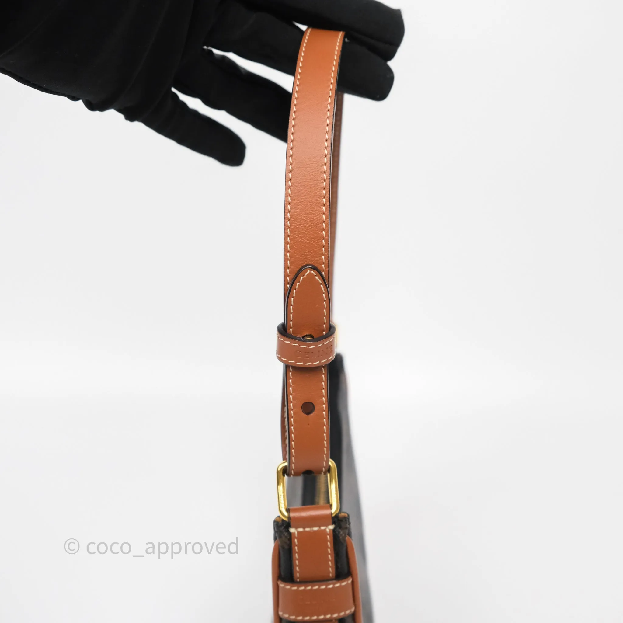 Celine Mini Ava Bag In Triomphe Canvas Calfskin Tan