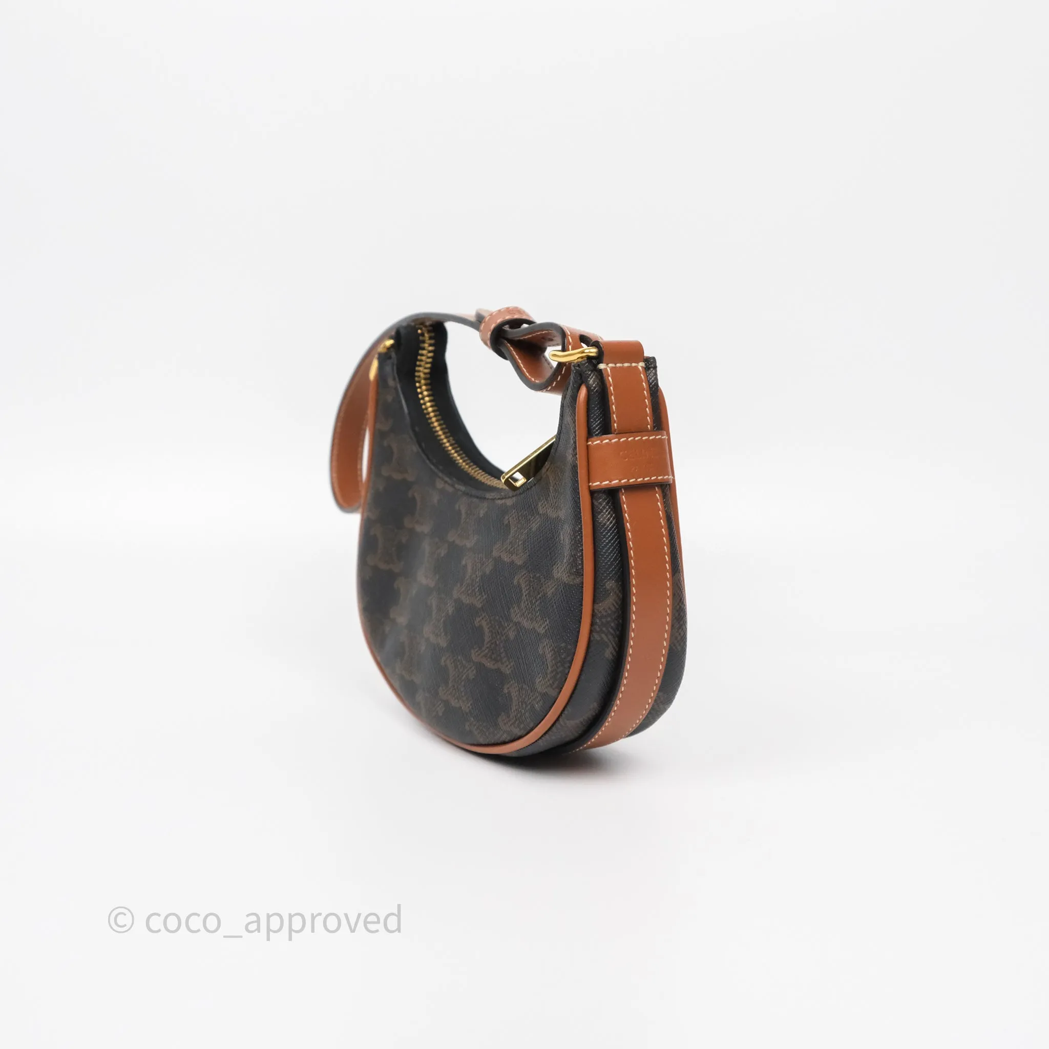 Celine Mini Ava Bag In Triomphe Canvas Calfskin Tan