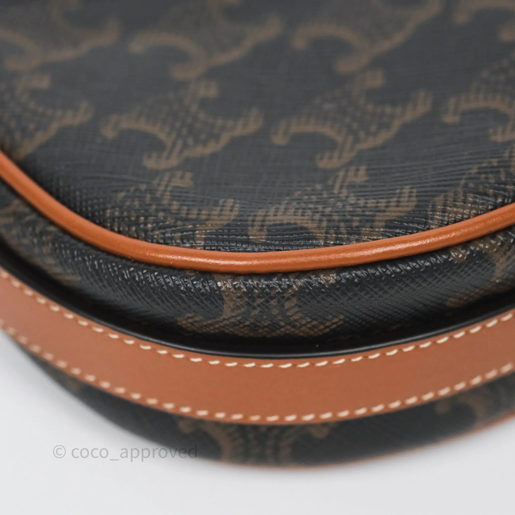 Celine Mini Ava Bag In Triomphe Canvas Calfskin Tan