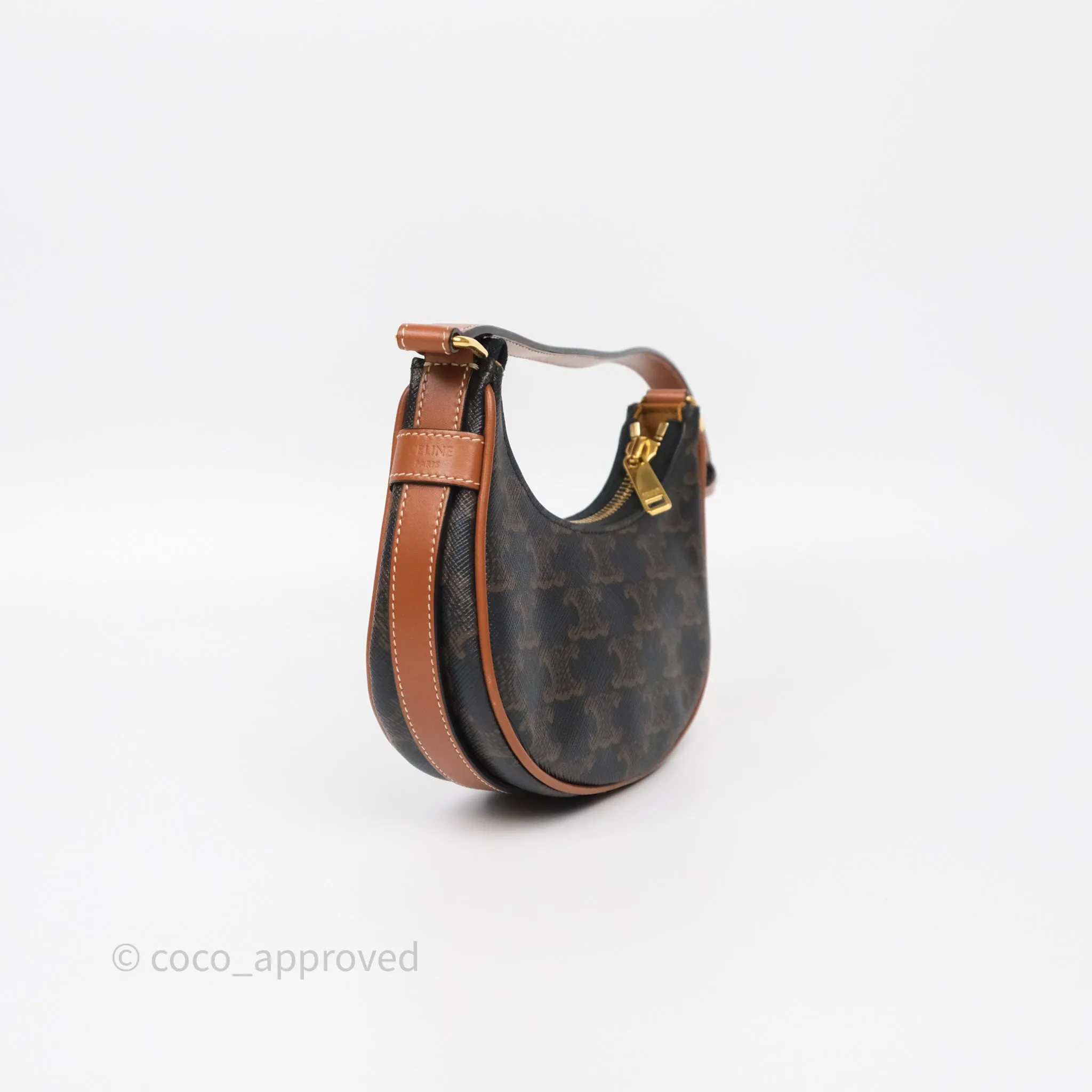Celine Mini Ava Bag In Triomphe Canvas Calfskin Tan