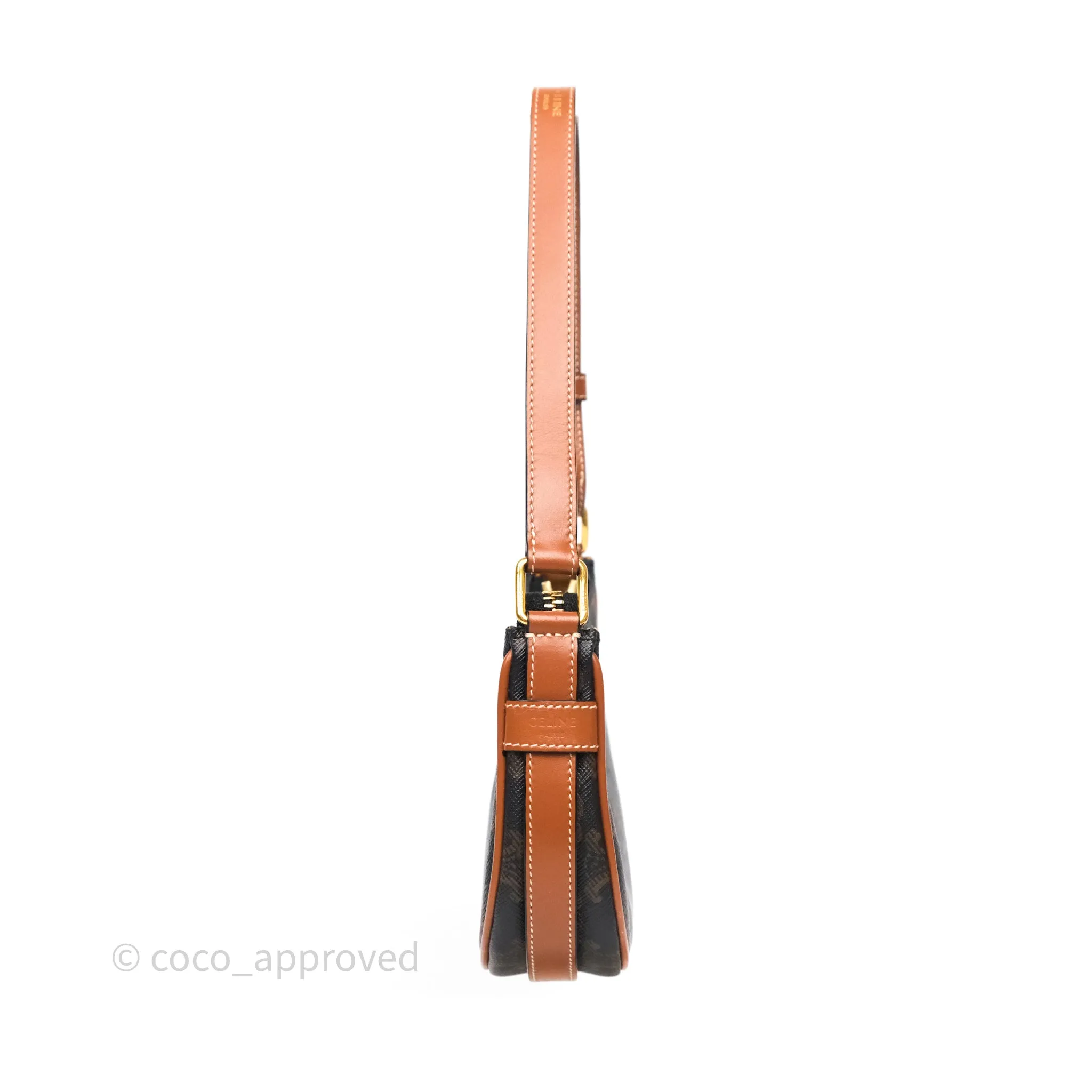 Celine Mini Ava Bag In Triomphe Canvas Calfskin Tan