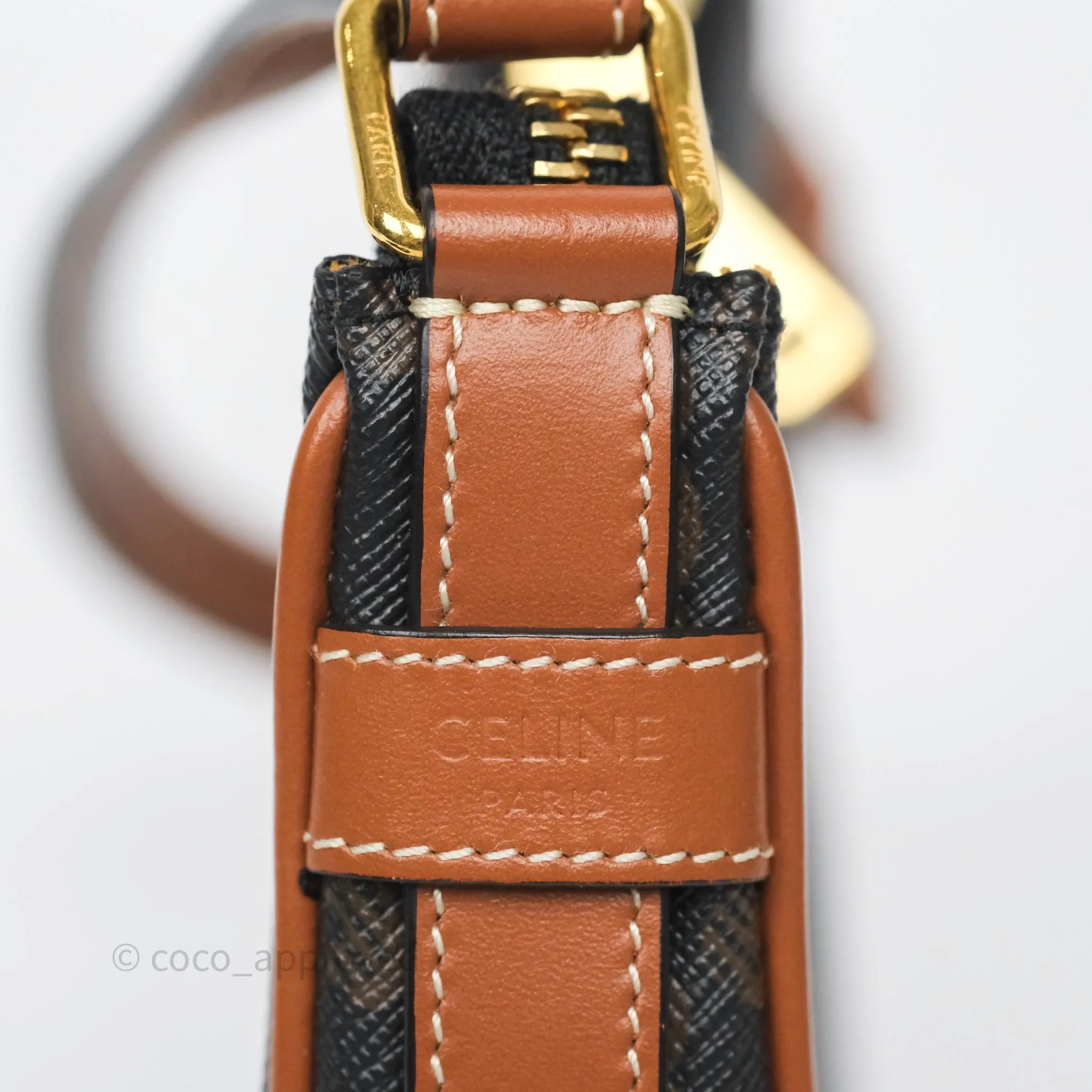 Celine Mini Ava Bag In Triomphe Canvas Calfskin Tan
