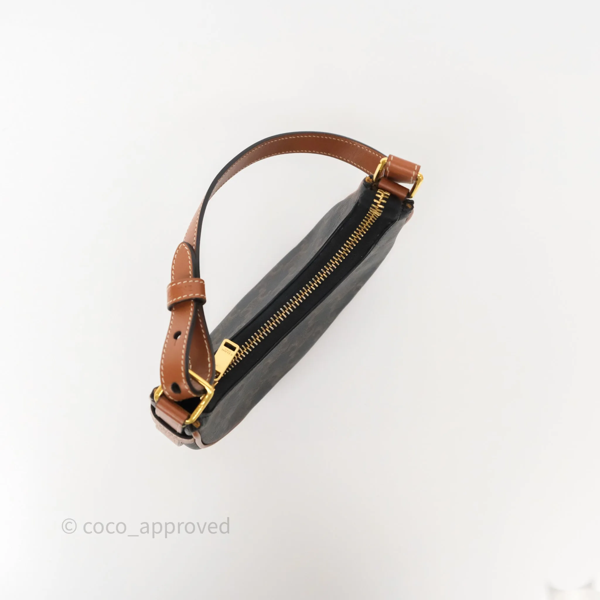 Celine Mini Ava Bag In Triomphe Canvas Calfskin Tan