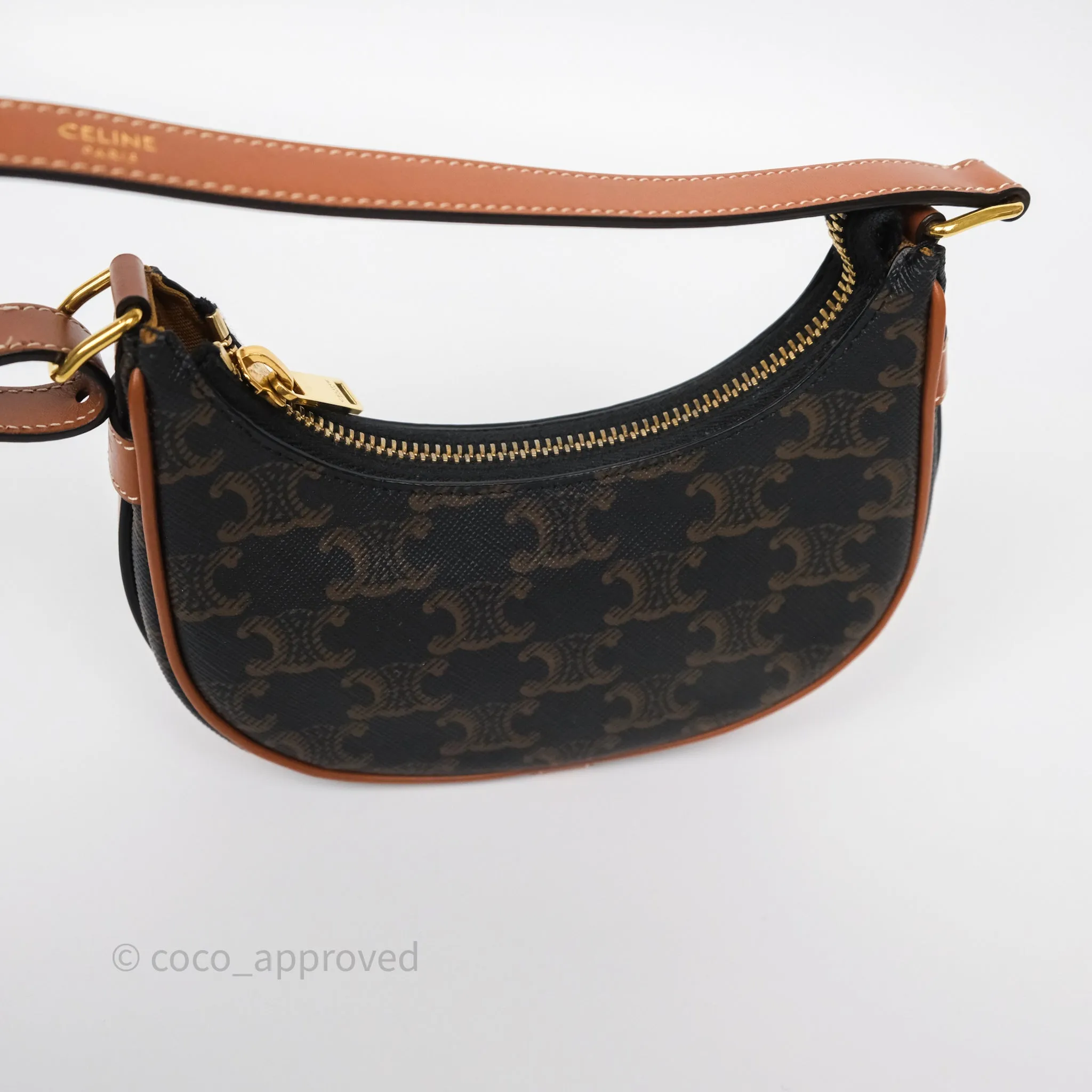 Celine Mini Ava Bag In Triomphe Canvas Calfskin Tan