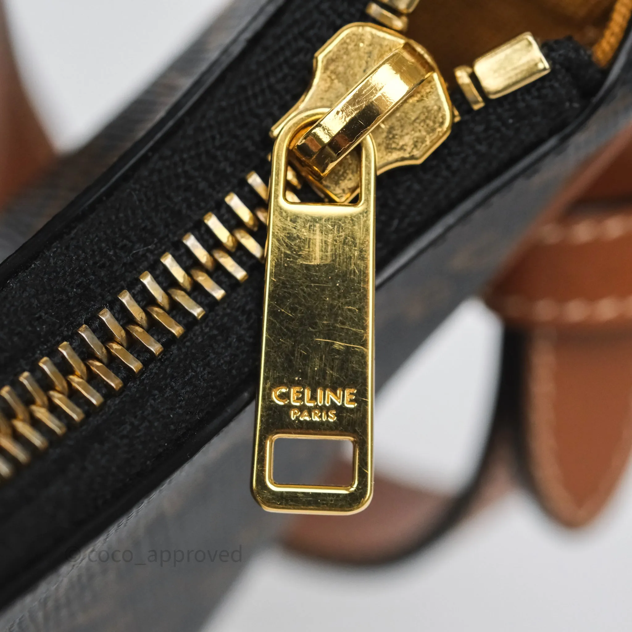Celine Mini Ava Bag In Triomphe Canvas Calfskin Tan