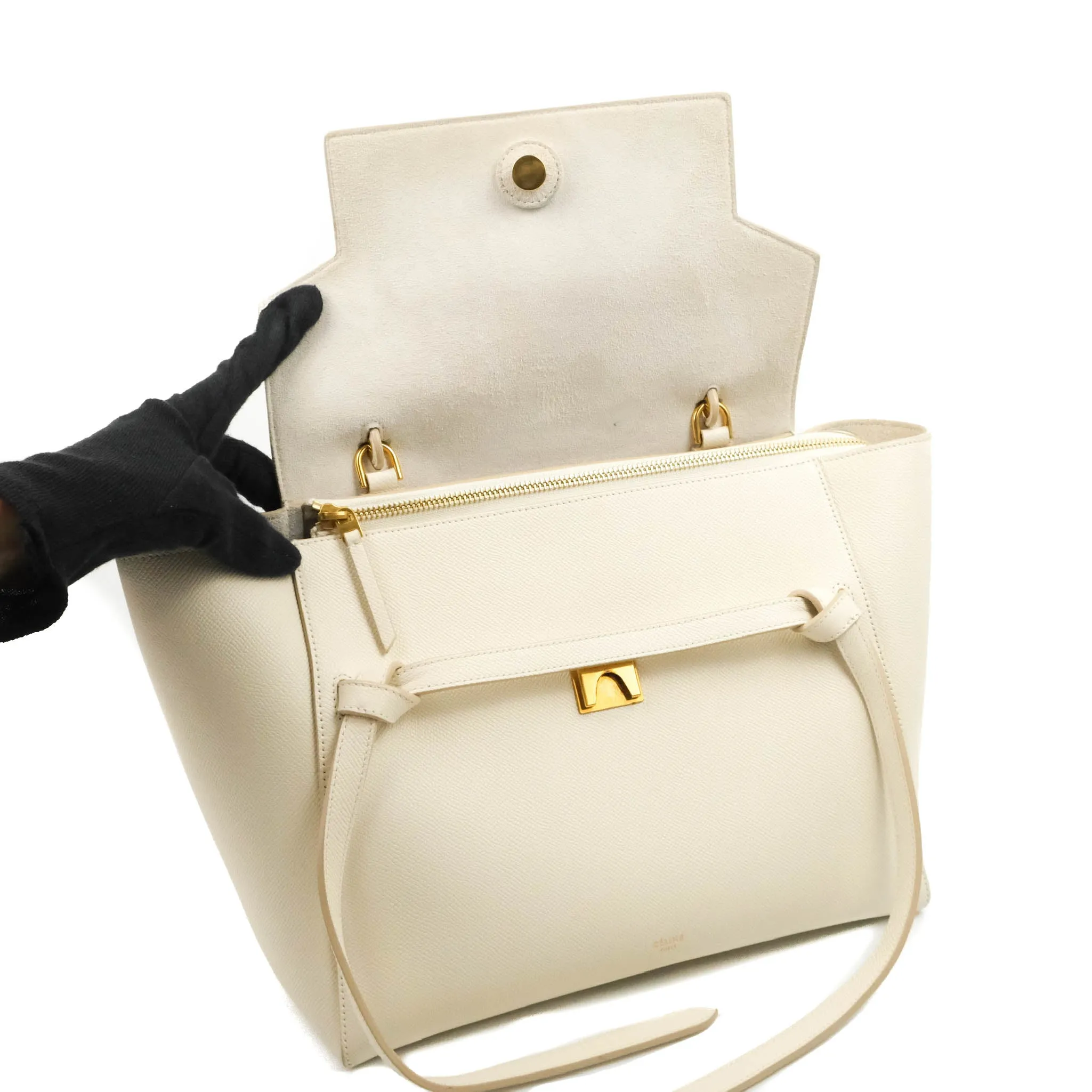Celine Mini Belt Bag White Grained Calfskin Gold Hardware