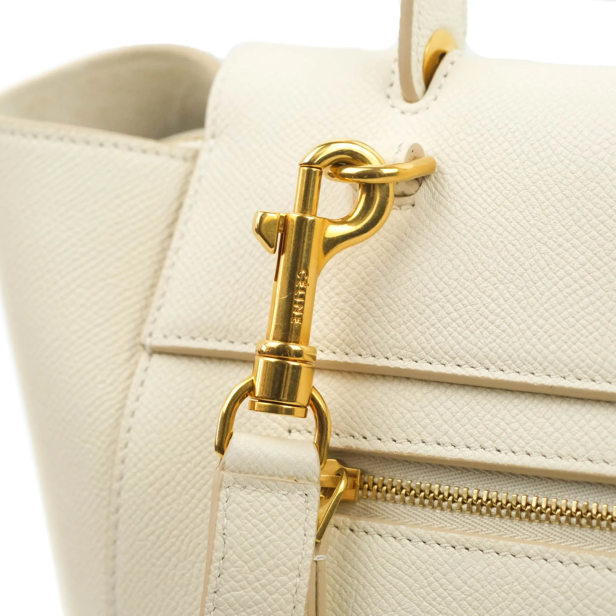 Celine Mini Belt Bag White Grained Calfskin Gold Hardware