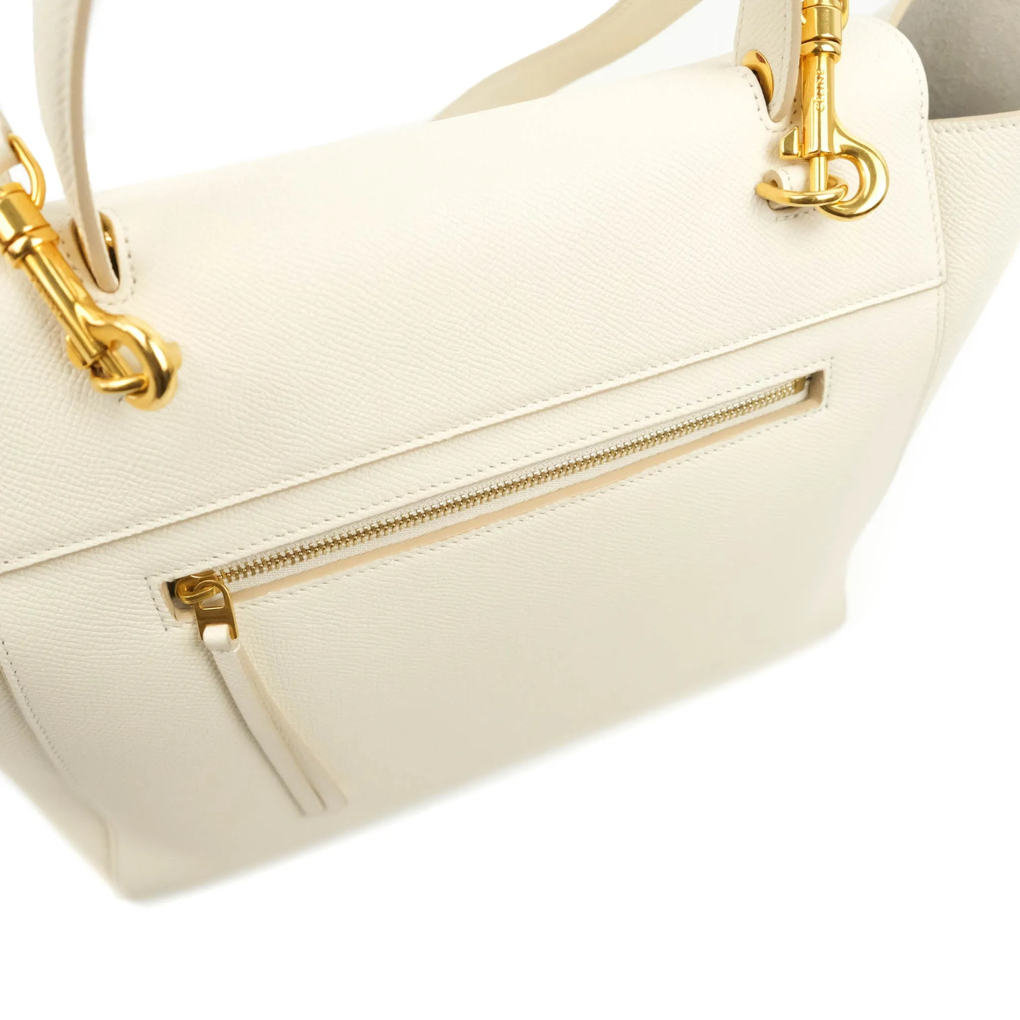 Celine Mini Belt Bag White Grained Calfskin Gold Hardware