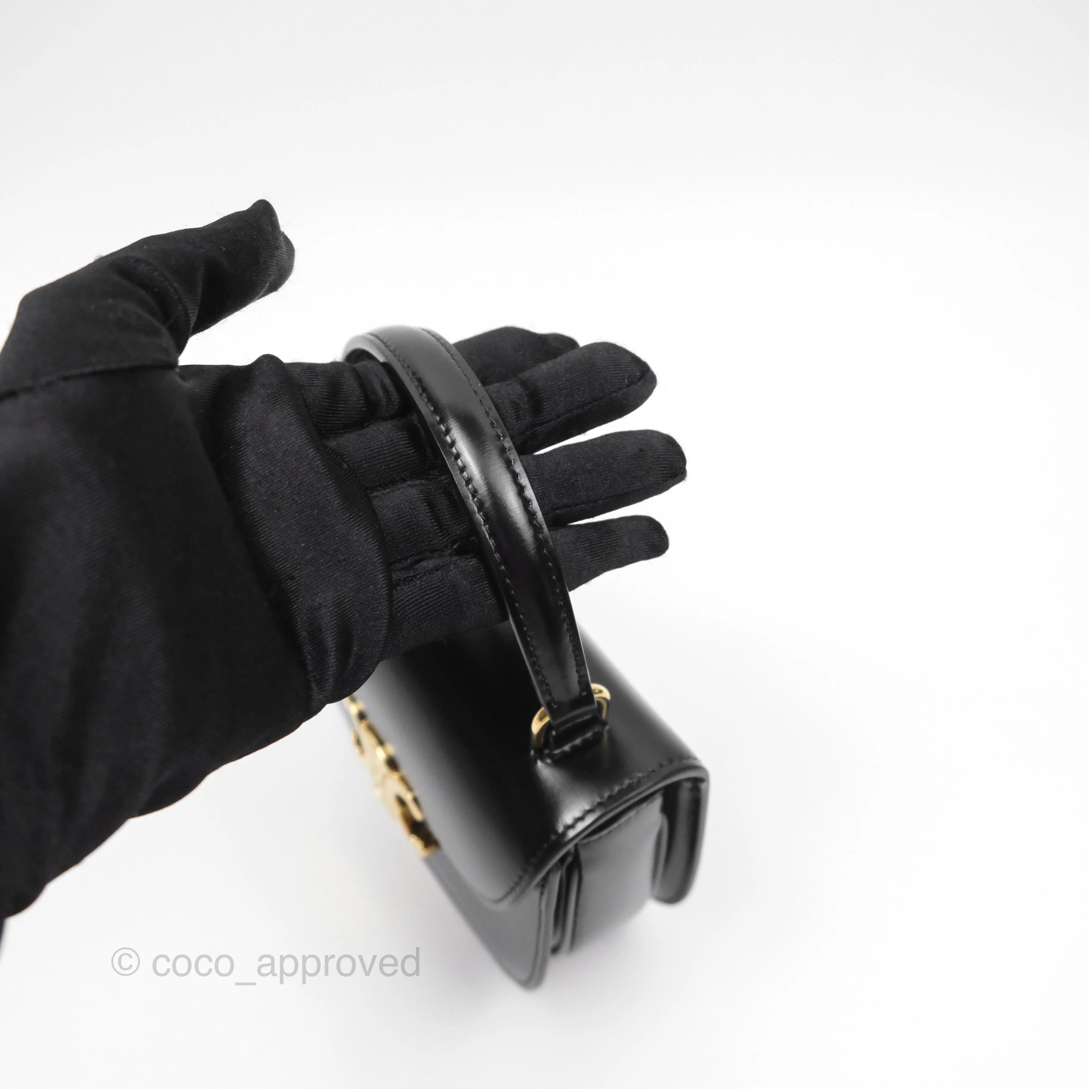 Celine Mini Besace Clea in Shiny Calfskin Black