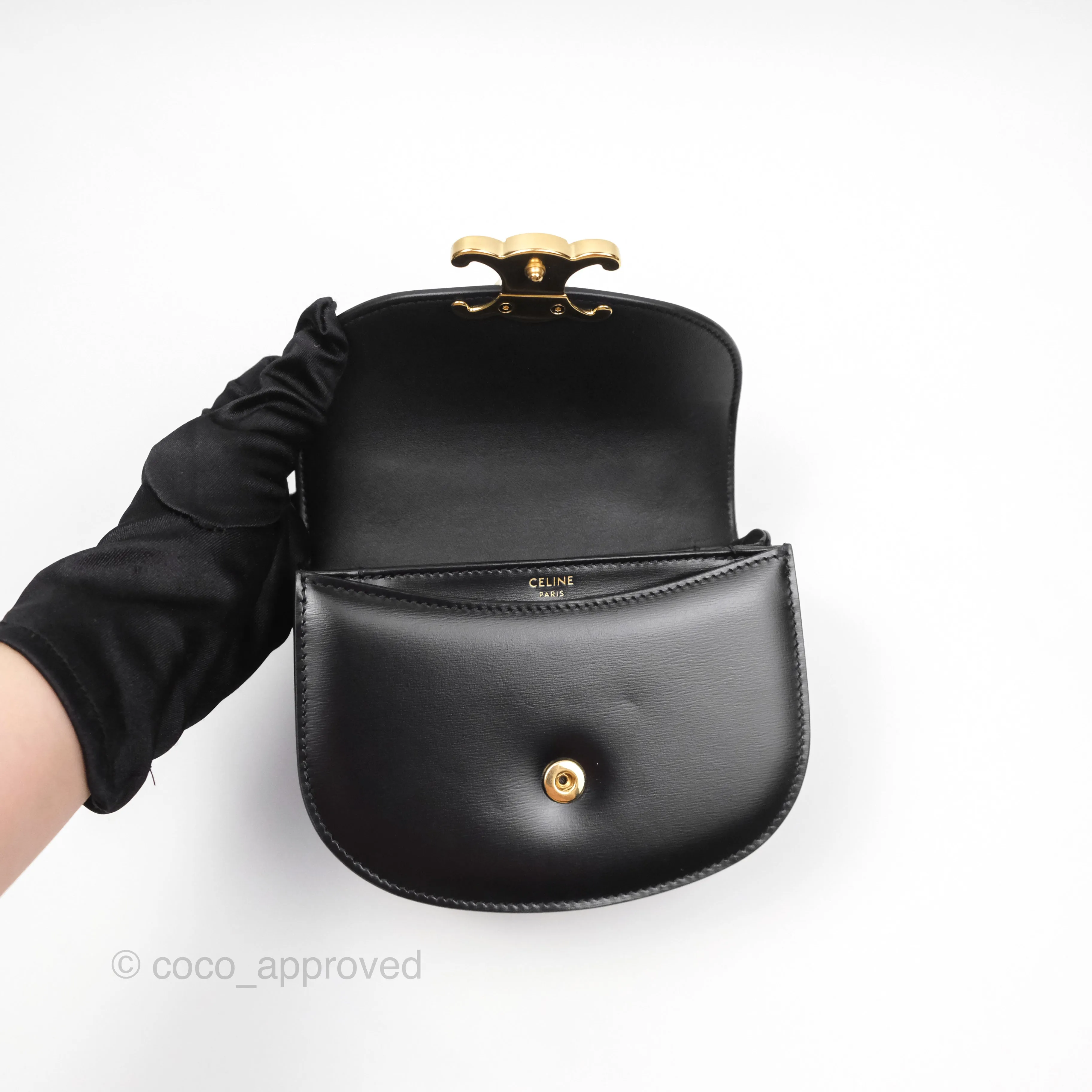 Celine Mini Besace Clea in Shiny Calfskin Black