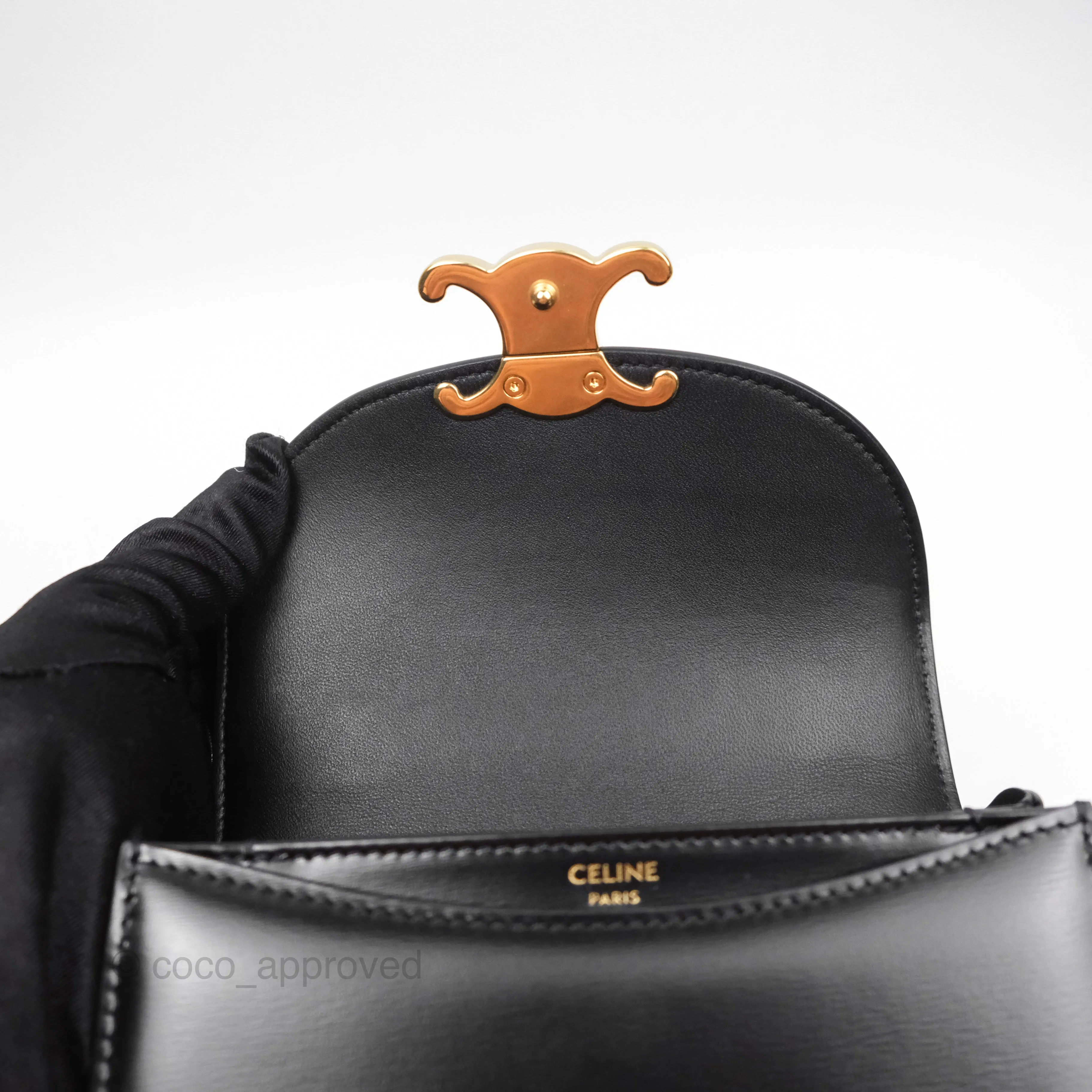 Celine Mini Besace Clea in Shiny Calfskin Black
