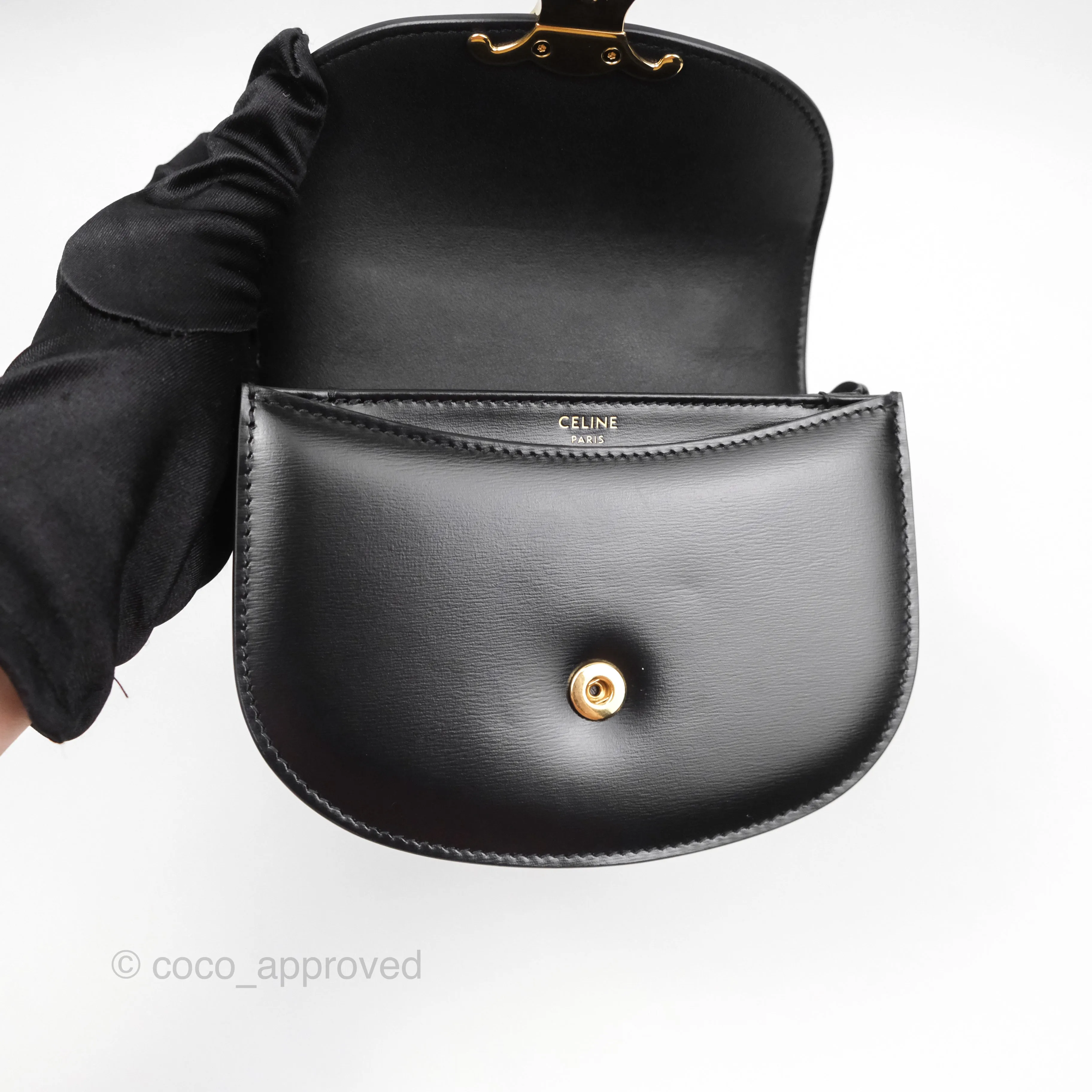 Celine Mini Besace Clea in Shiny Calfskin Black