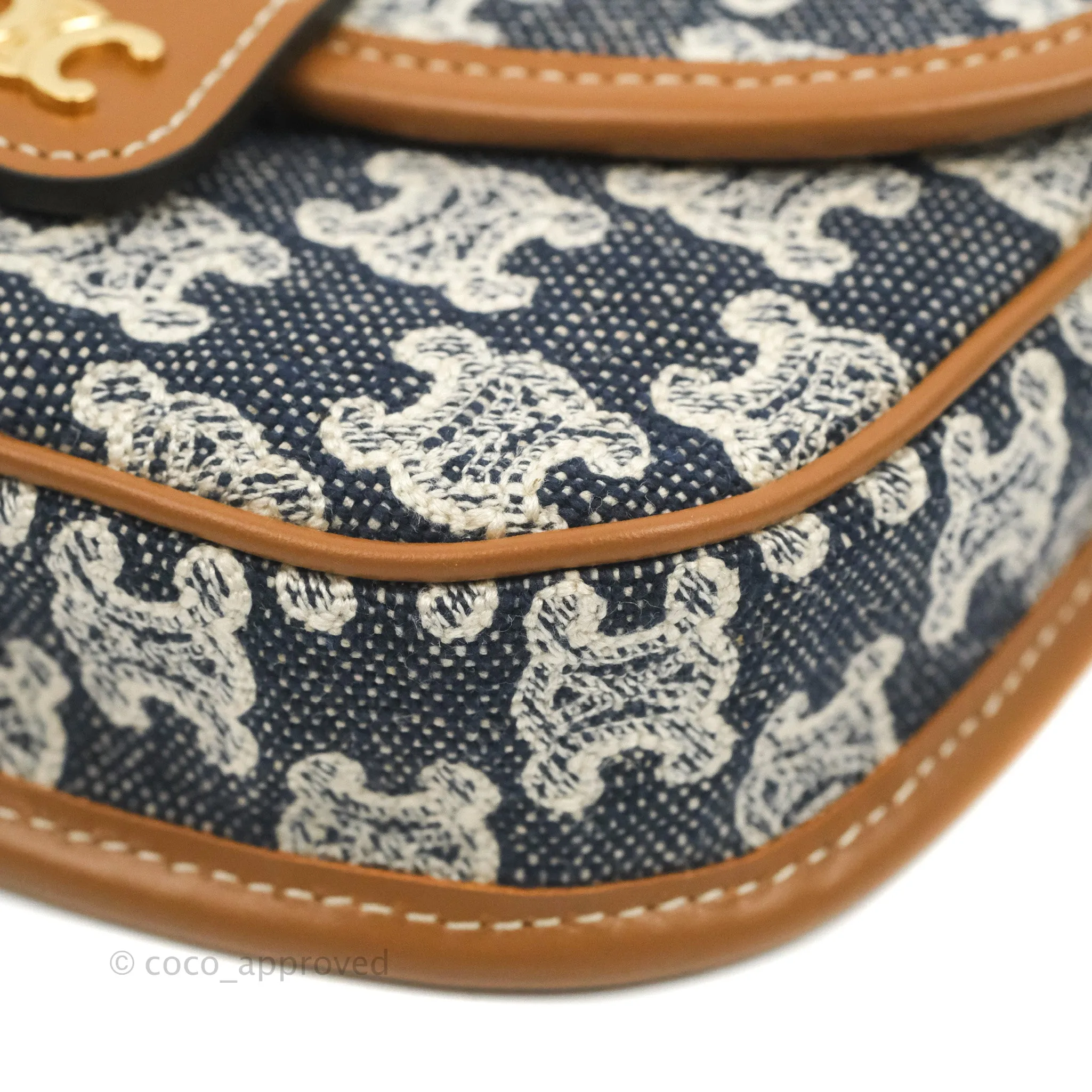 Celine Mini Besace in Navy Textile with Triomphe Embroidery Calfskin