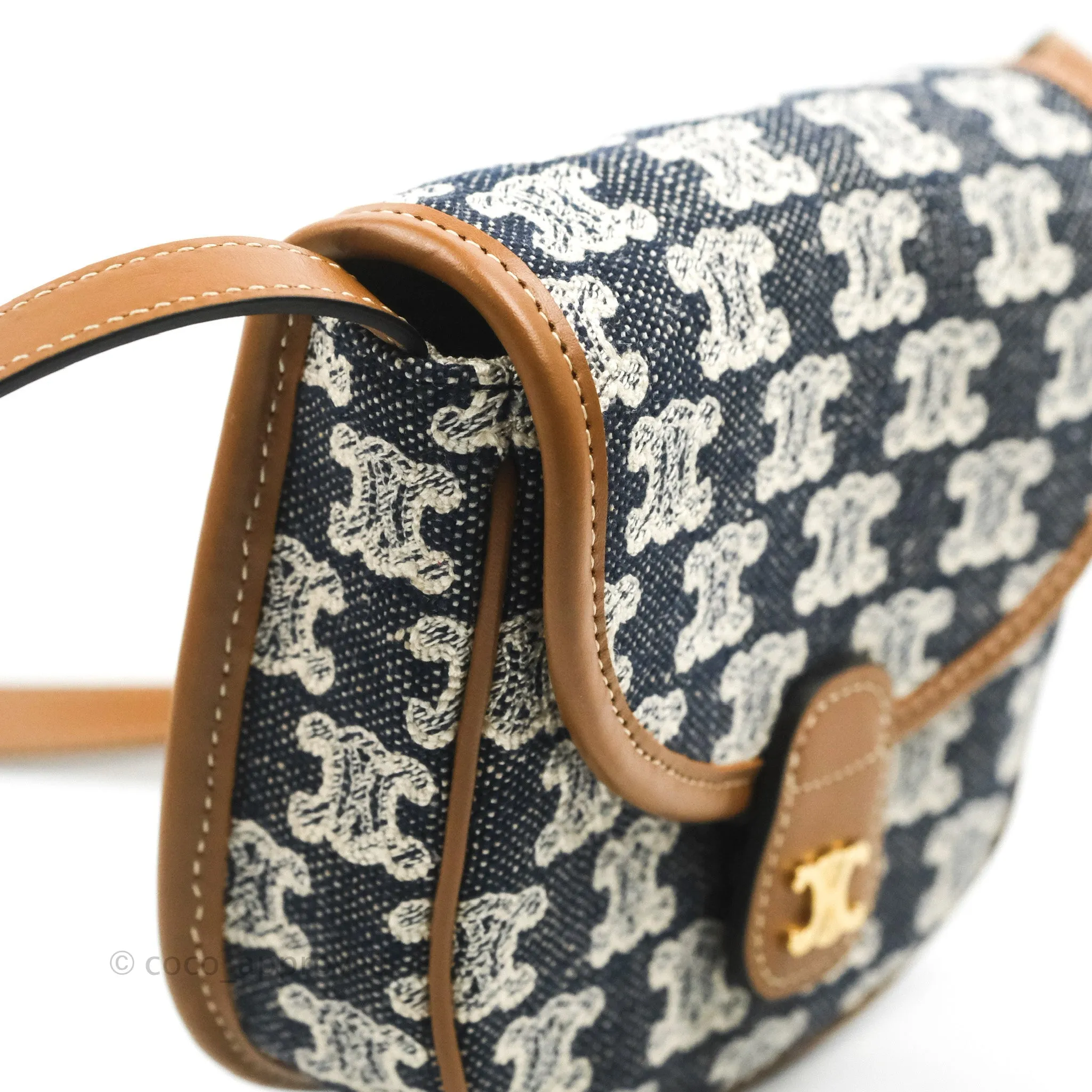 Celine Mini Besace in Navy Textile with Triomphe Embroidery Calfskin