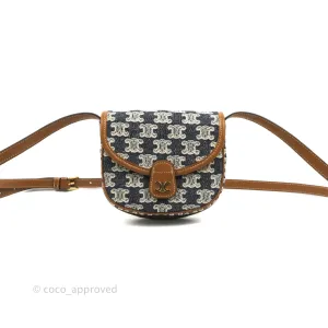 Celine Mini Besace in Navy Textile with Triomphe Embroidery Calfskin