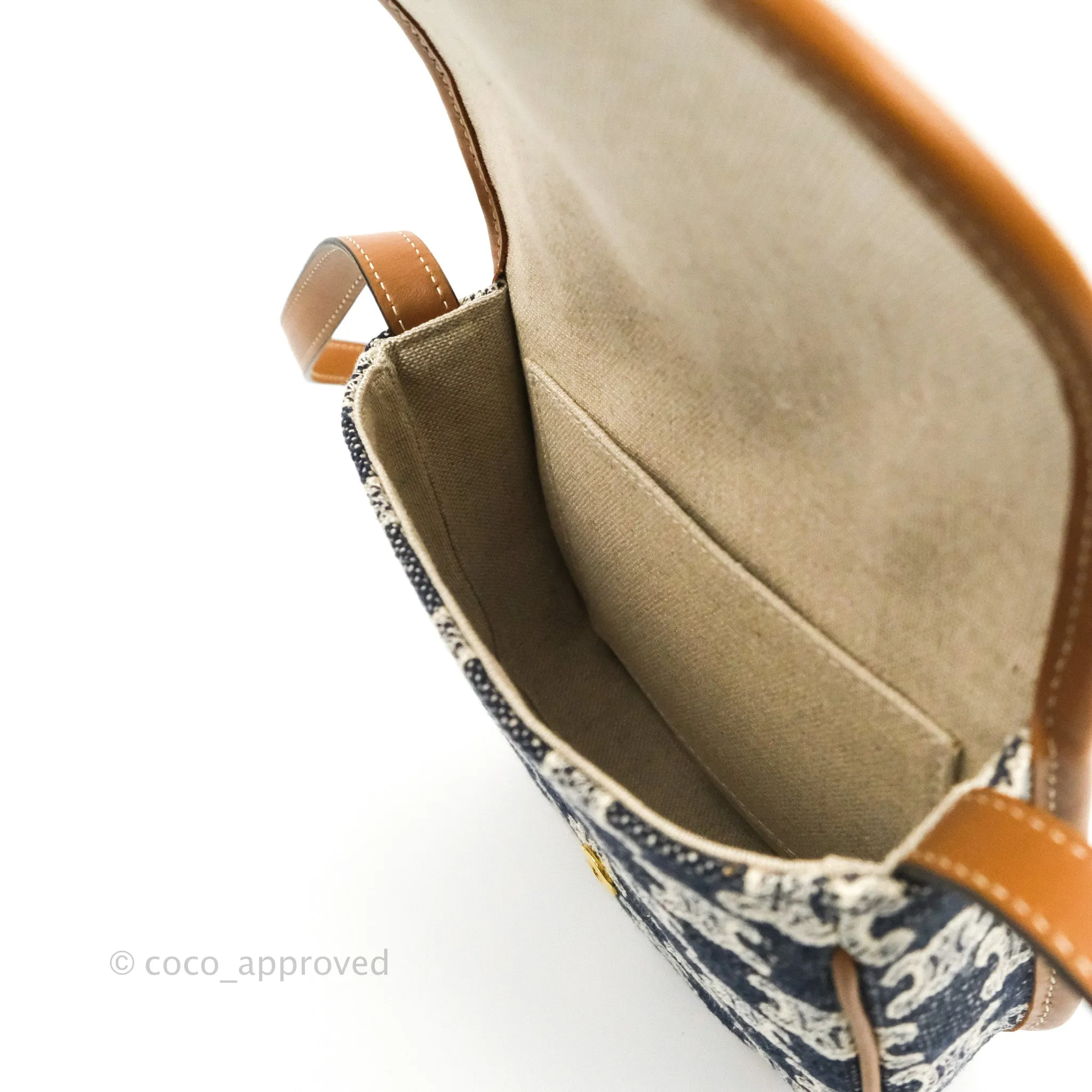 Celine Mini Besace in Navy Textile with Triomphe Embroidery Calfskin