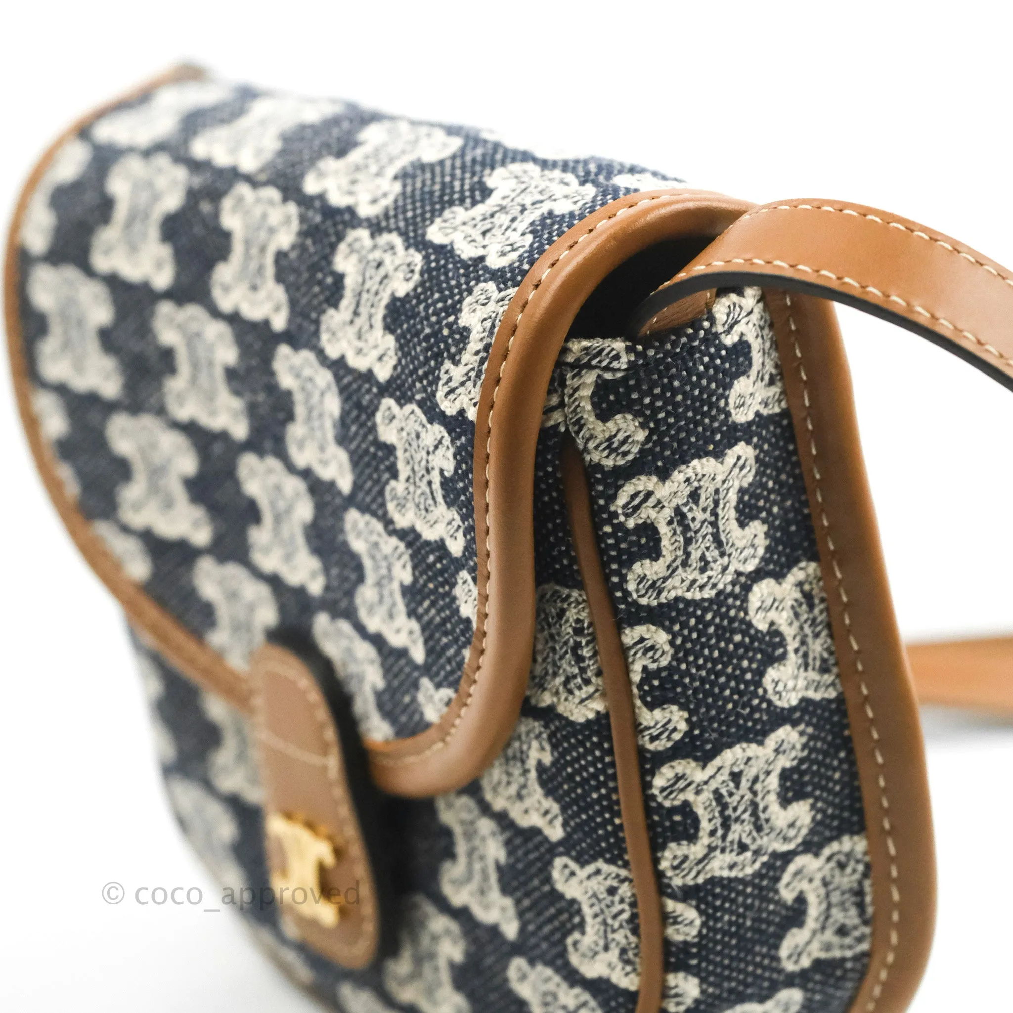 Celine Mini Besace in Navy Textile with Triomphe Embroidery Calfskin