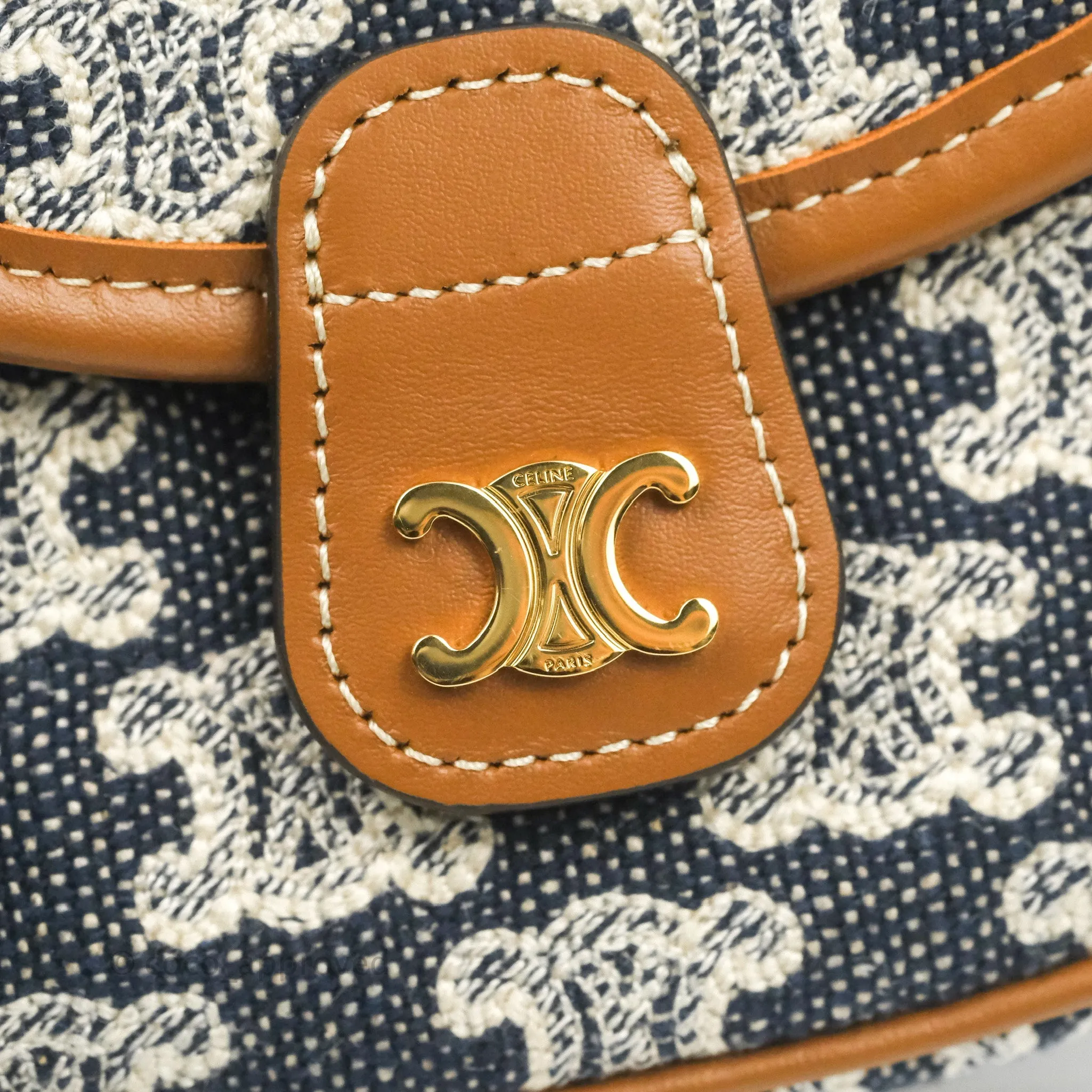Celine Mini Besace in Navy Textile with Triomphe Embroidery Calfskin