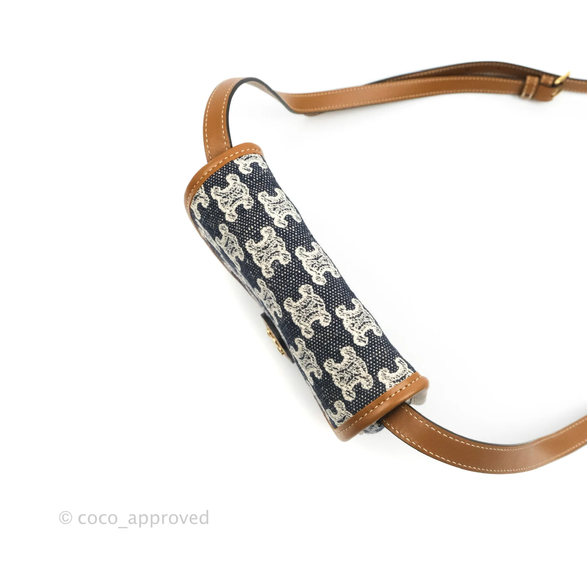 Celine Mini Besace in Navy Textile with Triomphe Embroidery Calfskin