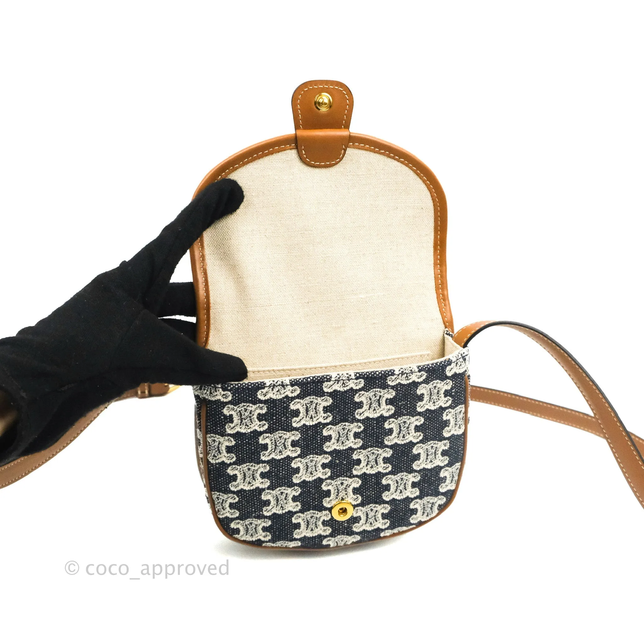 Celine Mini Besace in Navy Textile with Triomphe Embroidery Calfskin