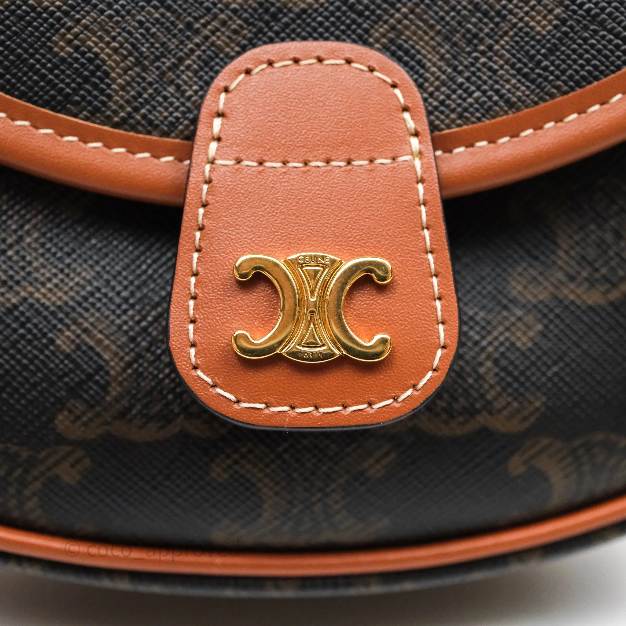 Celine Mini Besace Triomphe Canvas Calfskin Tan