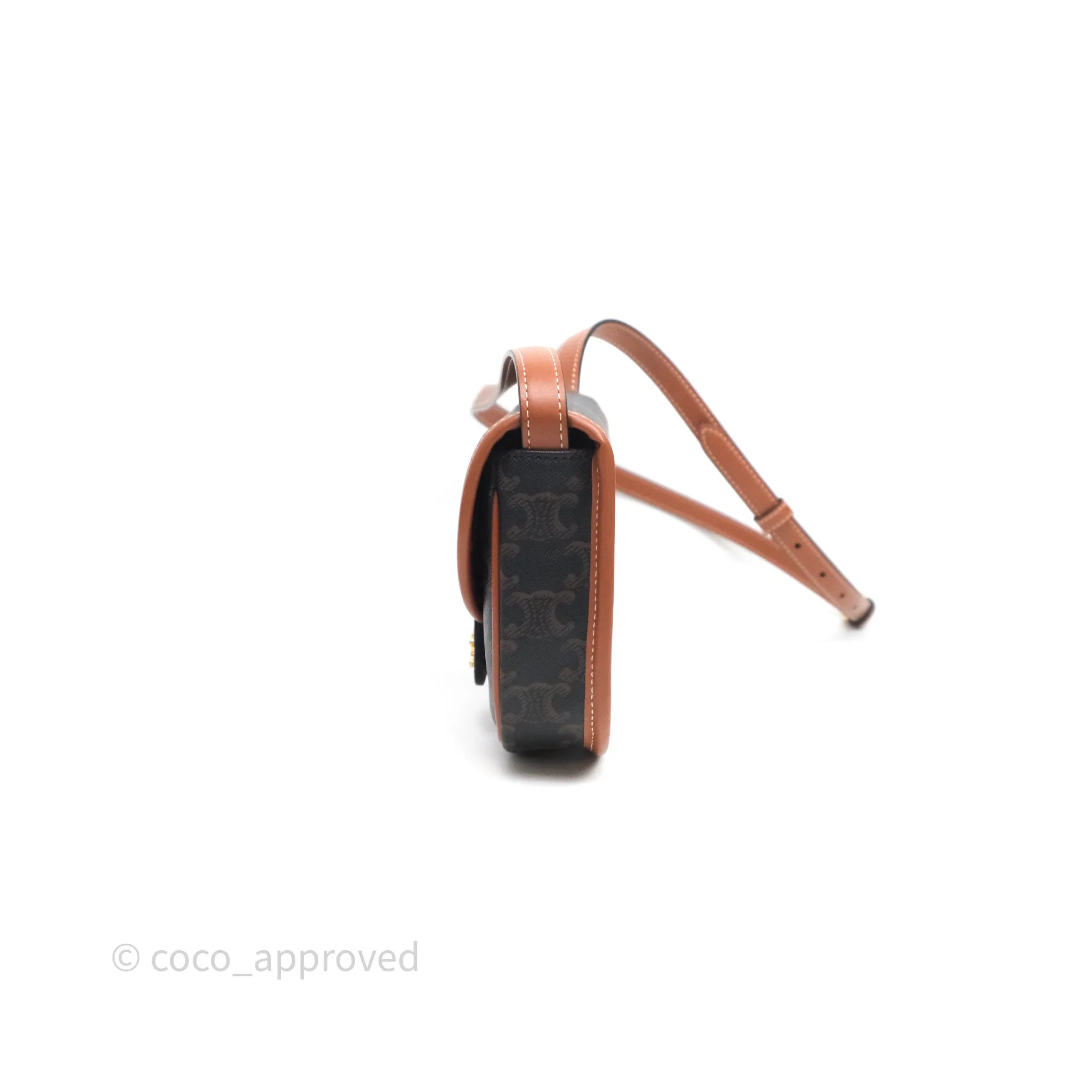 Celine Mini Besace Triomphe Canvas Calfskin Tan