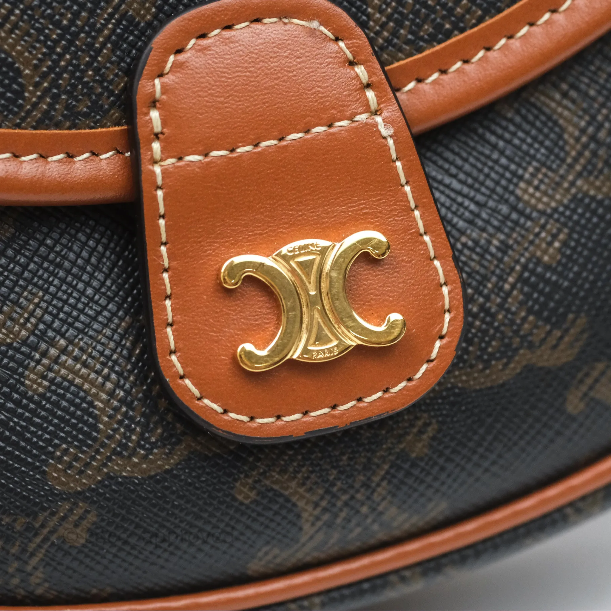 Celine Mini Besace Triomphe Canvas Calfskin Tan