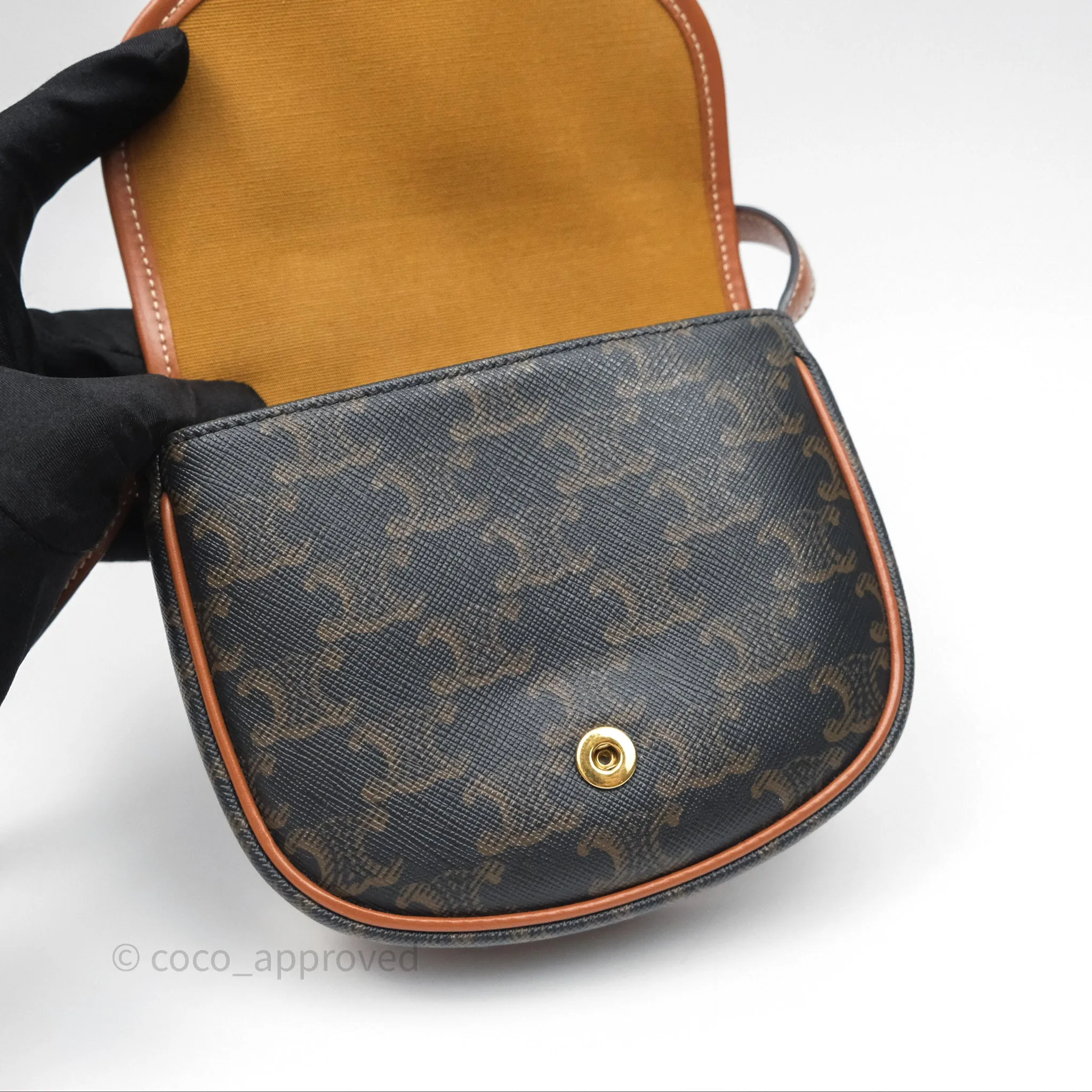 Celine Mini Besace Triomphe Canvas Calfskin Tan