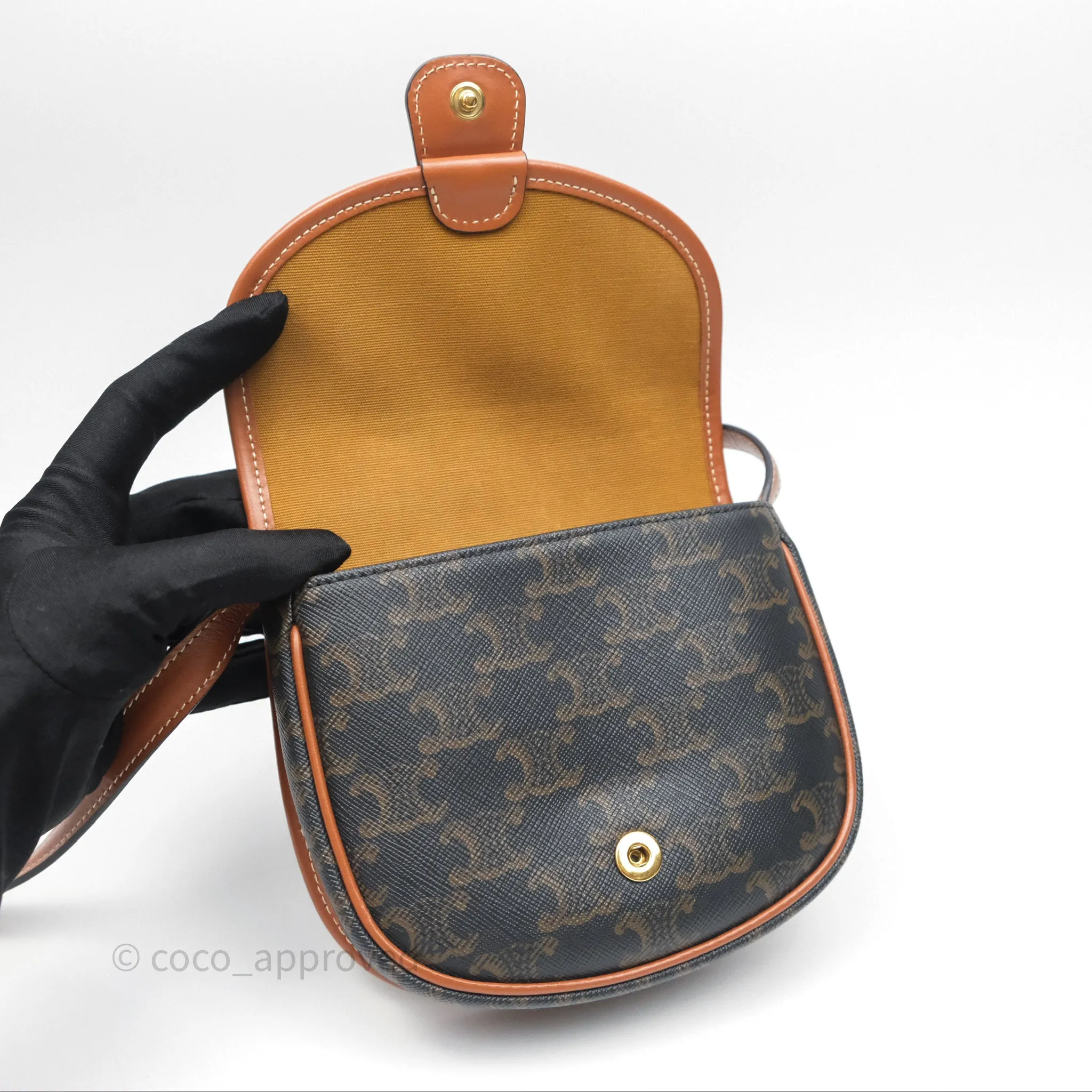 Celine Mini Besace Triomphe Canvas Calfskin Tan