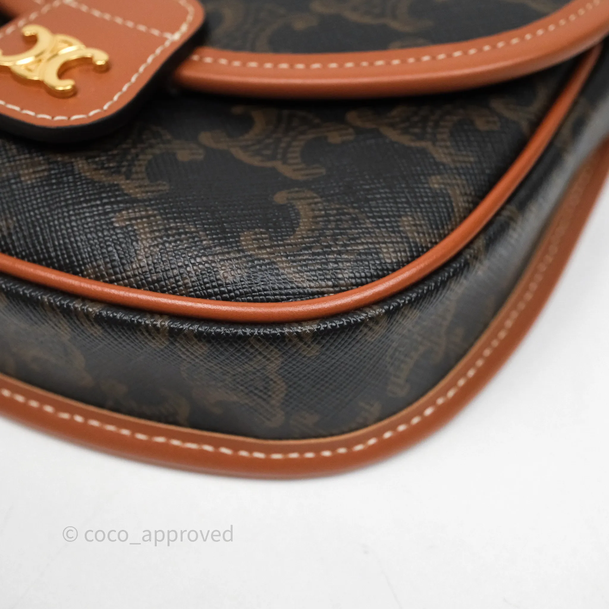 Celine Mini Besace Triomphe Canvas Calfskin Tan